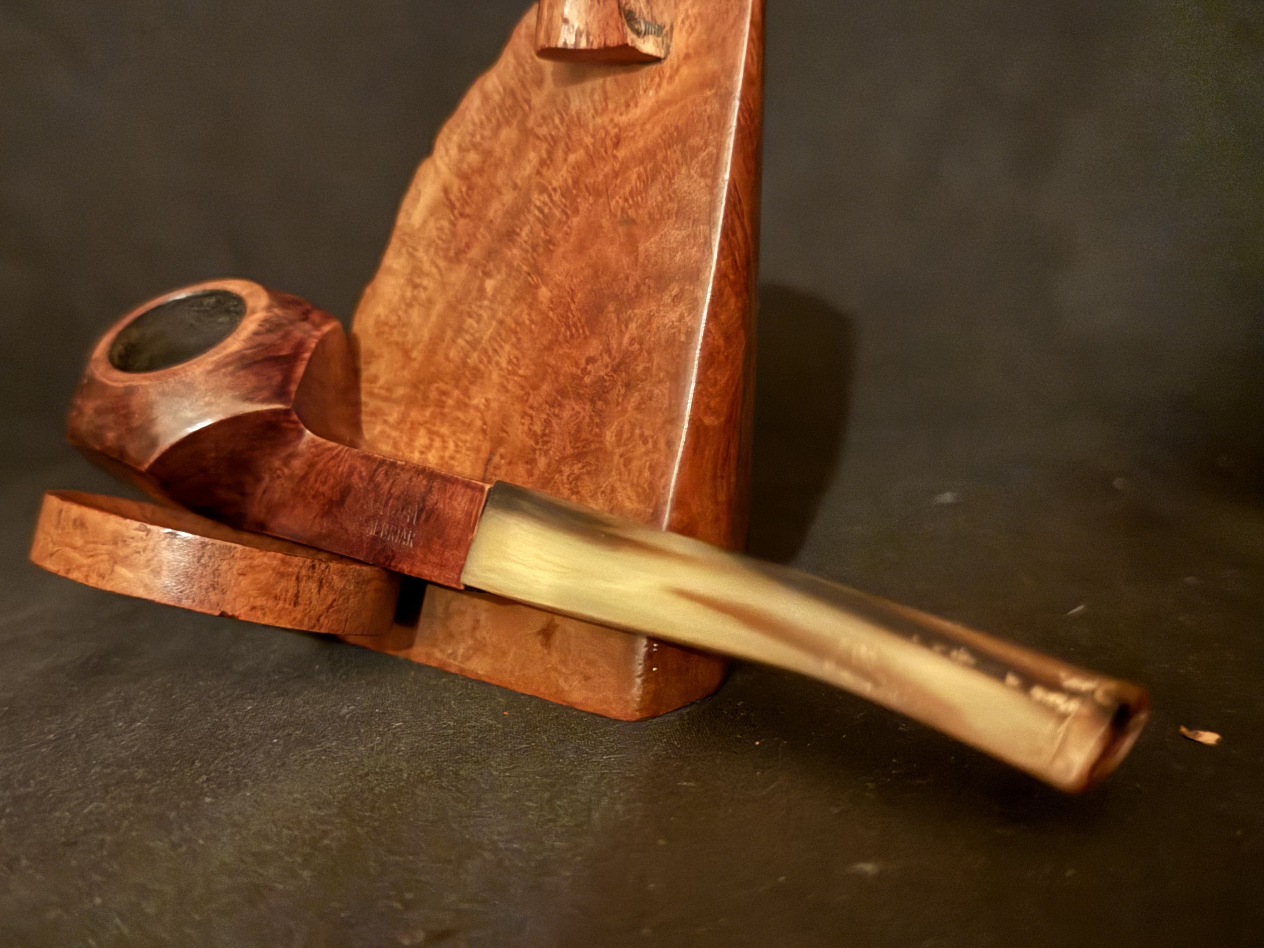 Holiday Real Briar Smooth Straight Hexagon Bowl Estate Pipe, Diamond Shank, Light Color Stem, Metal Tenon, Fishtail Bit 10