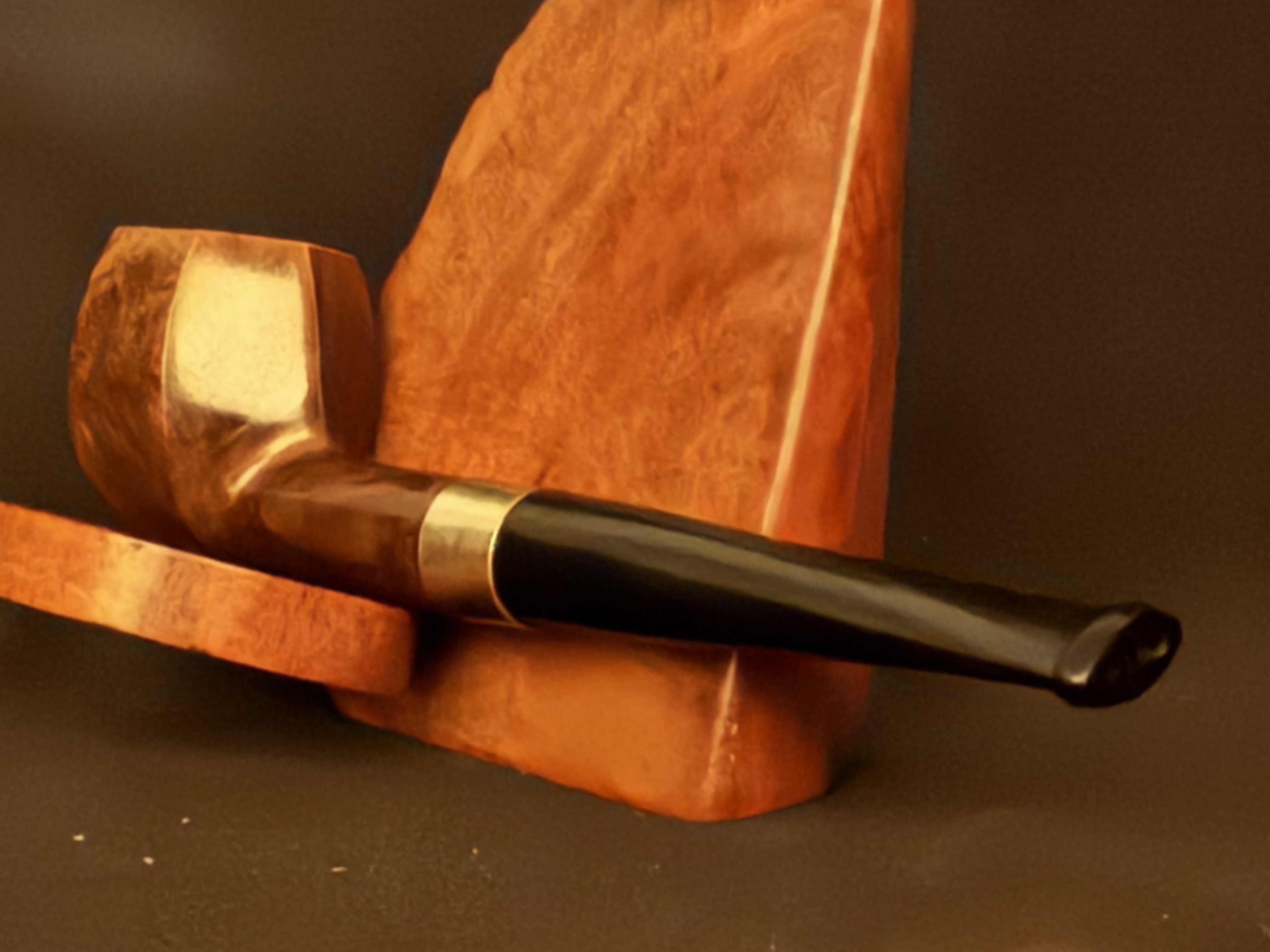 Unmarked Smooth Straight Estate Pipe - Hexagonal Vulcanite Saddle Stem, Metal Band, Unsmoked 2