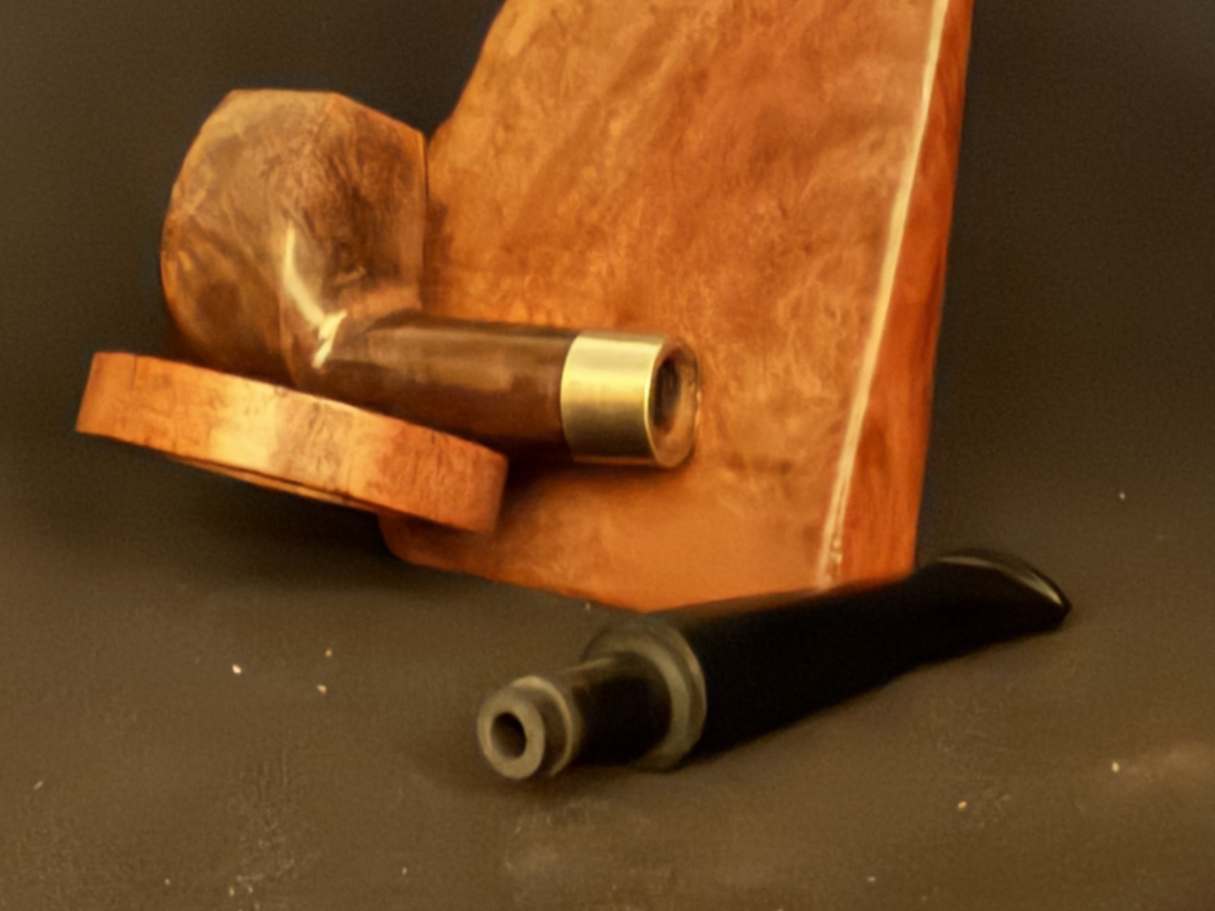 Unmarked Smooth Straight Estate Pipe - Hexagonal Vulcanite Saddle Stem, Metal Band, Unsmoked 3