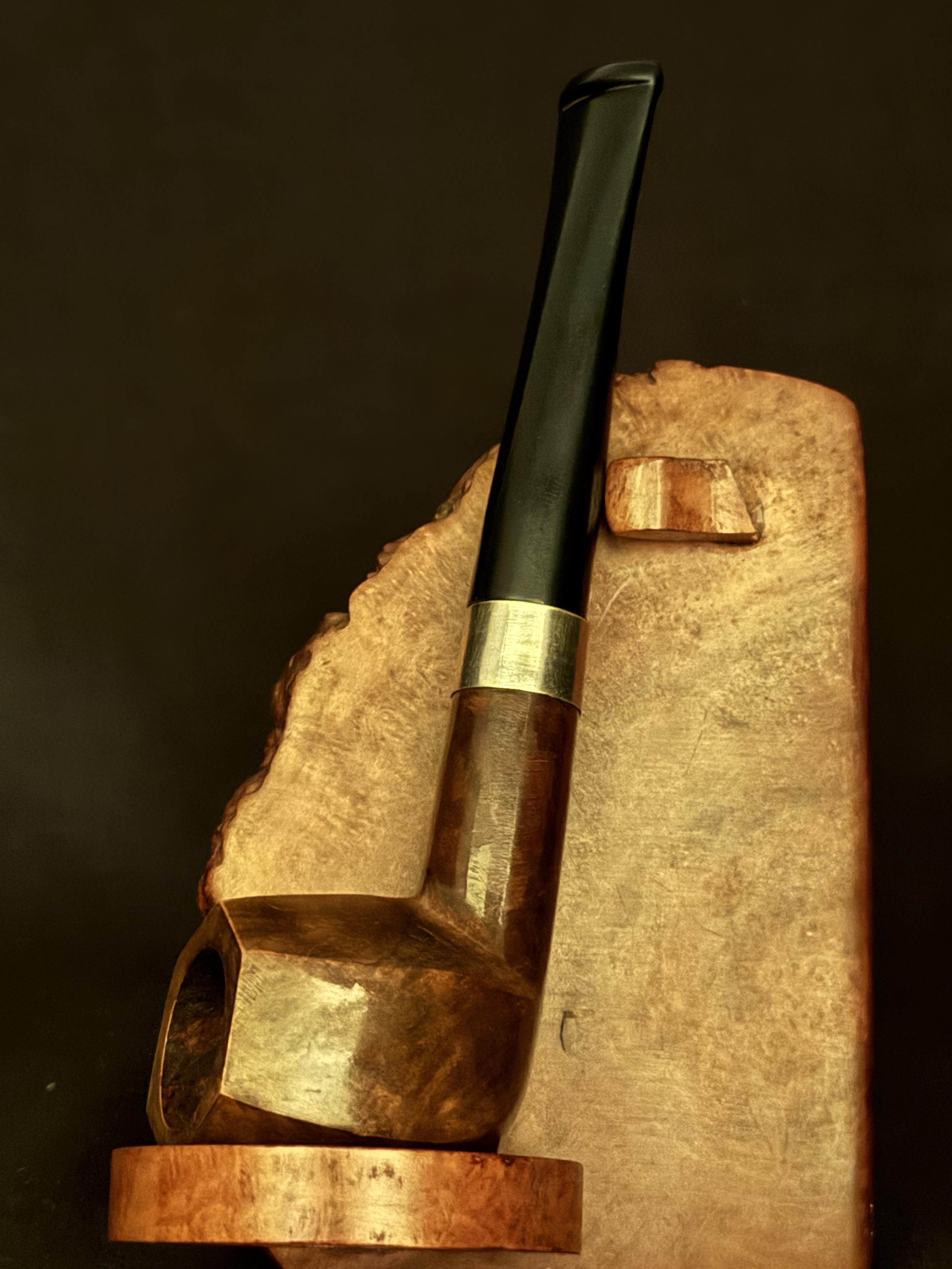 Unmarked Smooth Straight Estate Pipe - Hexagonal Vulcanite Saddle Stem, Metal Band, Unsmoked 7