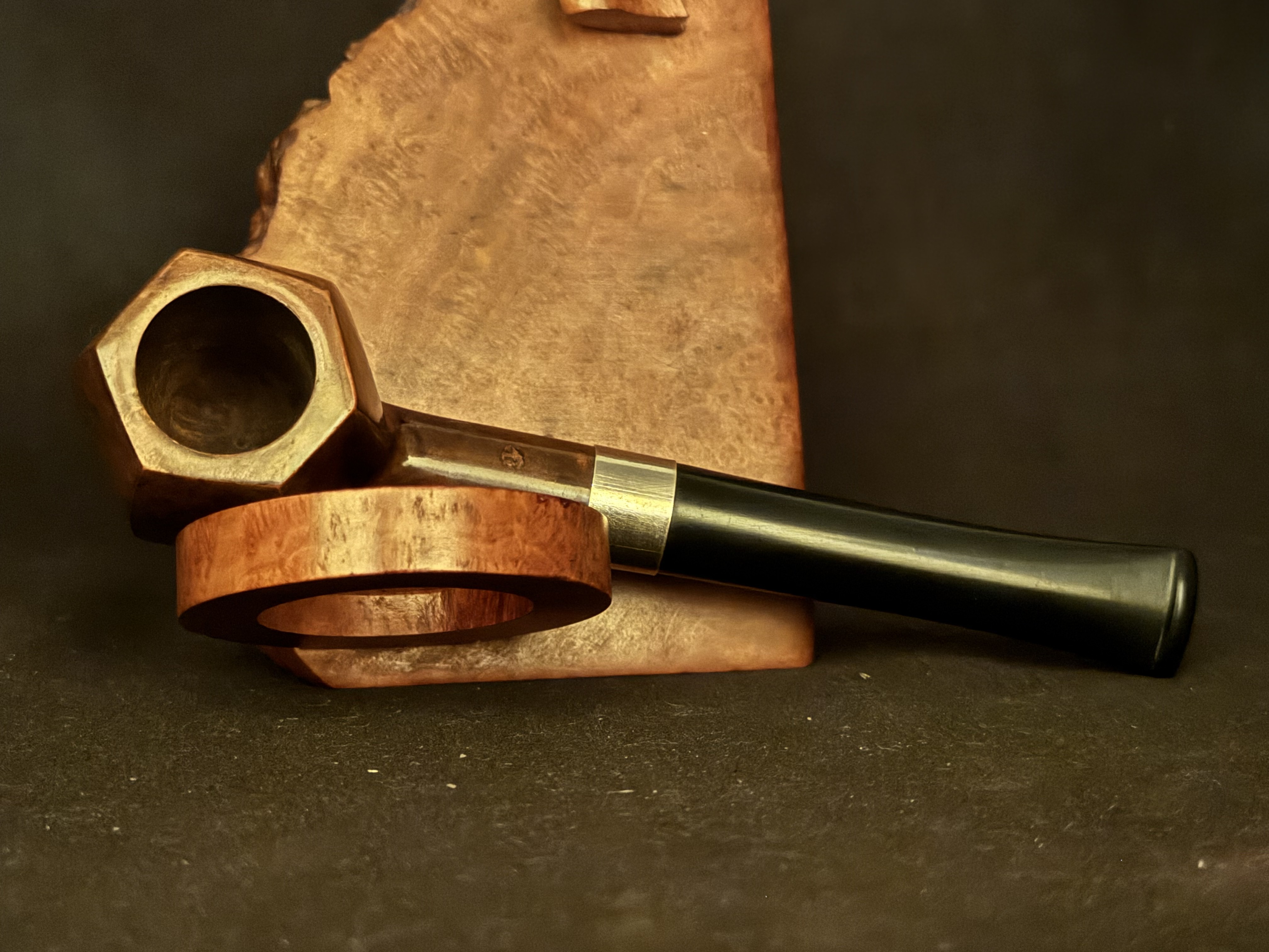 Unmarked Smooth Straight Estate Pipe - Hexagonal Vulcanite Saddle Stem, Metal Band, Unsmoked 10