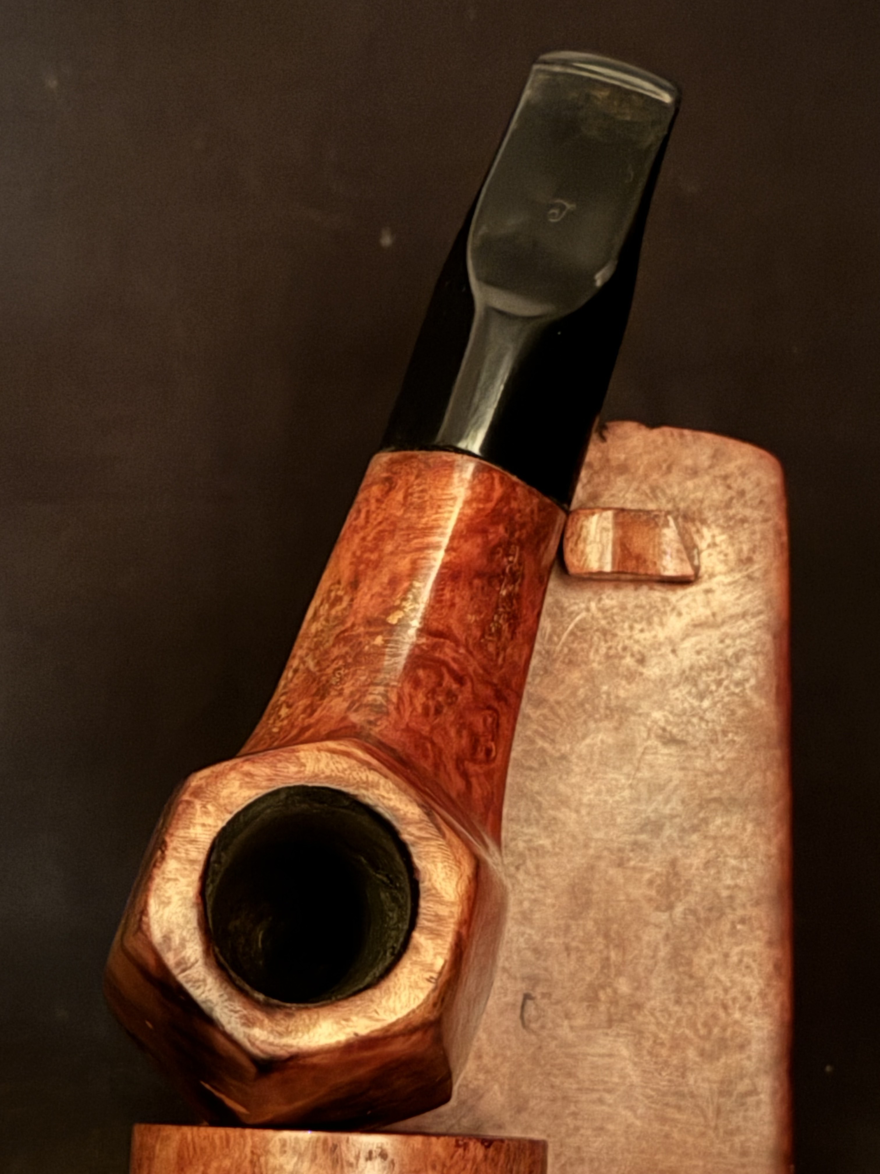 Lorenzo 991 Hexagonal Paneled Brandy Estate Pipe - Diamond Shank Acrylic Saddle Stem 2