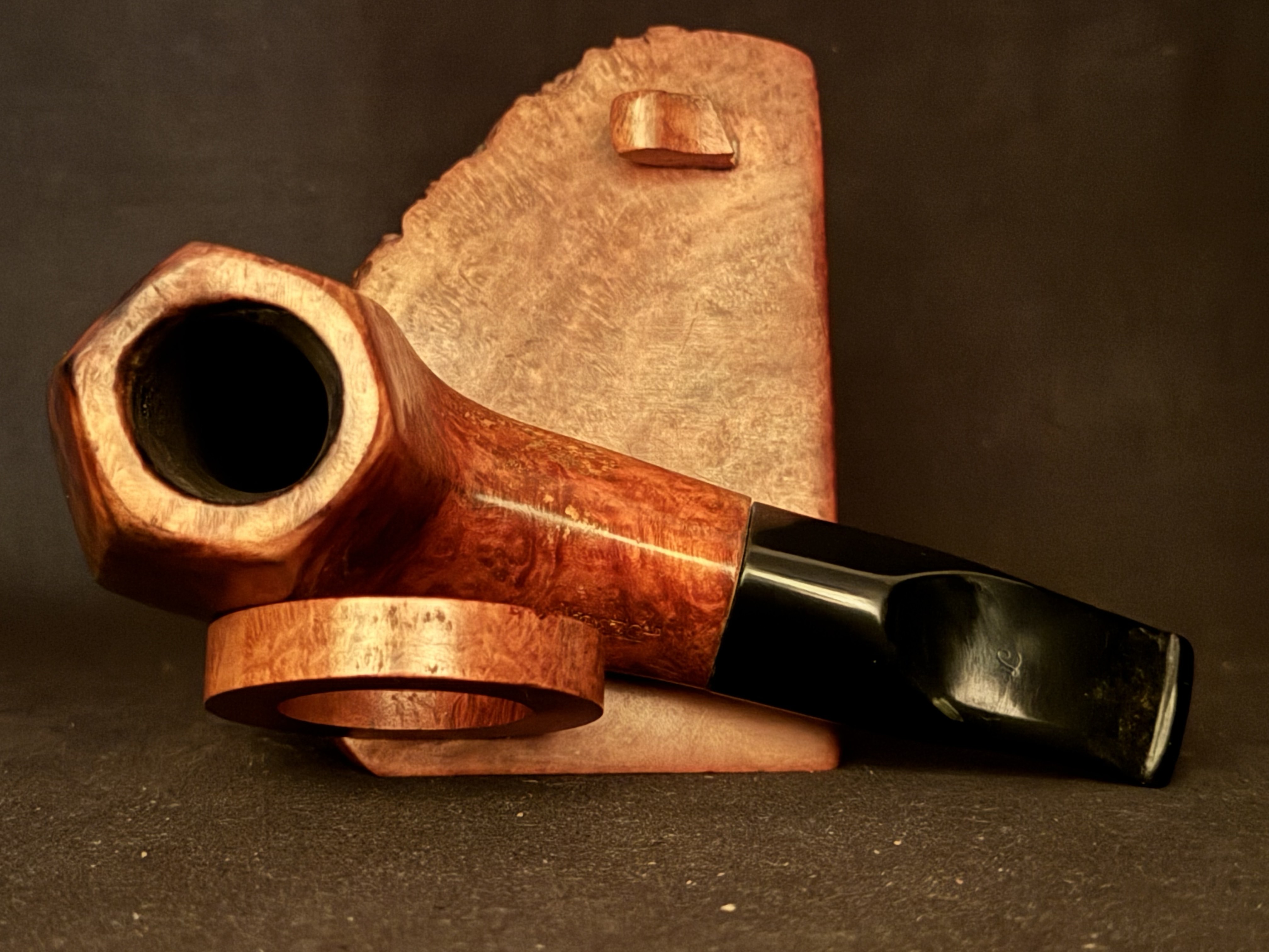 Lorenzo 991 Hexagonal Paneled Brandy Estate Pipe - Diamond Shank Acrylic Saddle Stem 5
