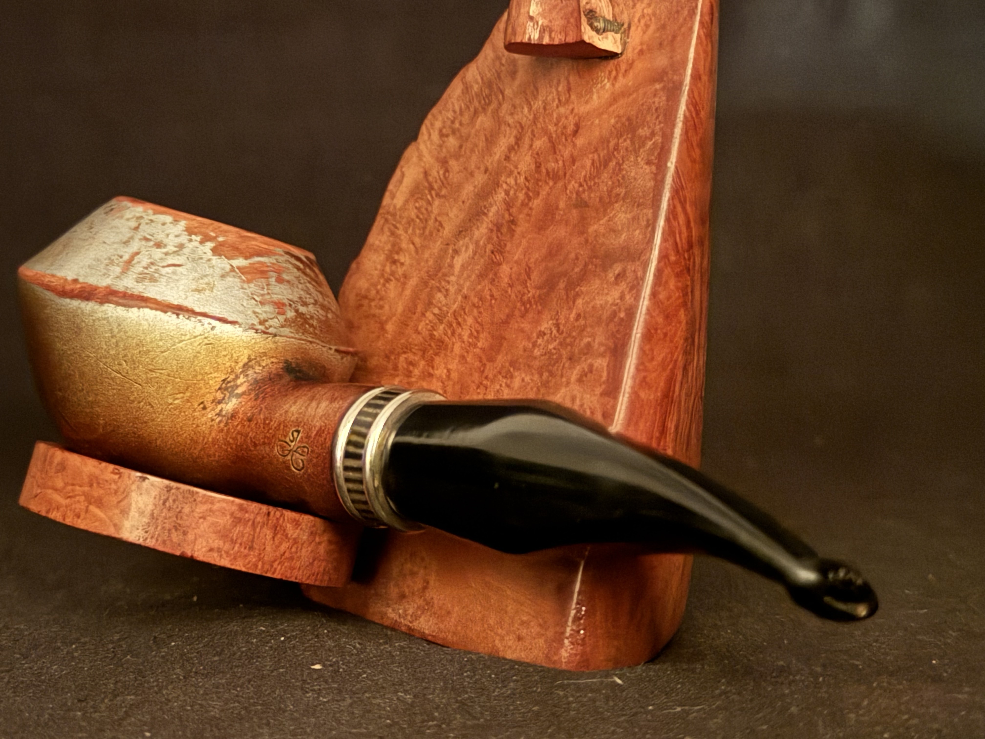 Estate Pipe - Stamped jB - Smooth Straight Pot - Double Brass Band - Acrylic Tapered Fishtail Stem, 9mm Filter 9