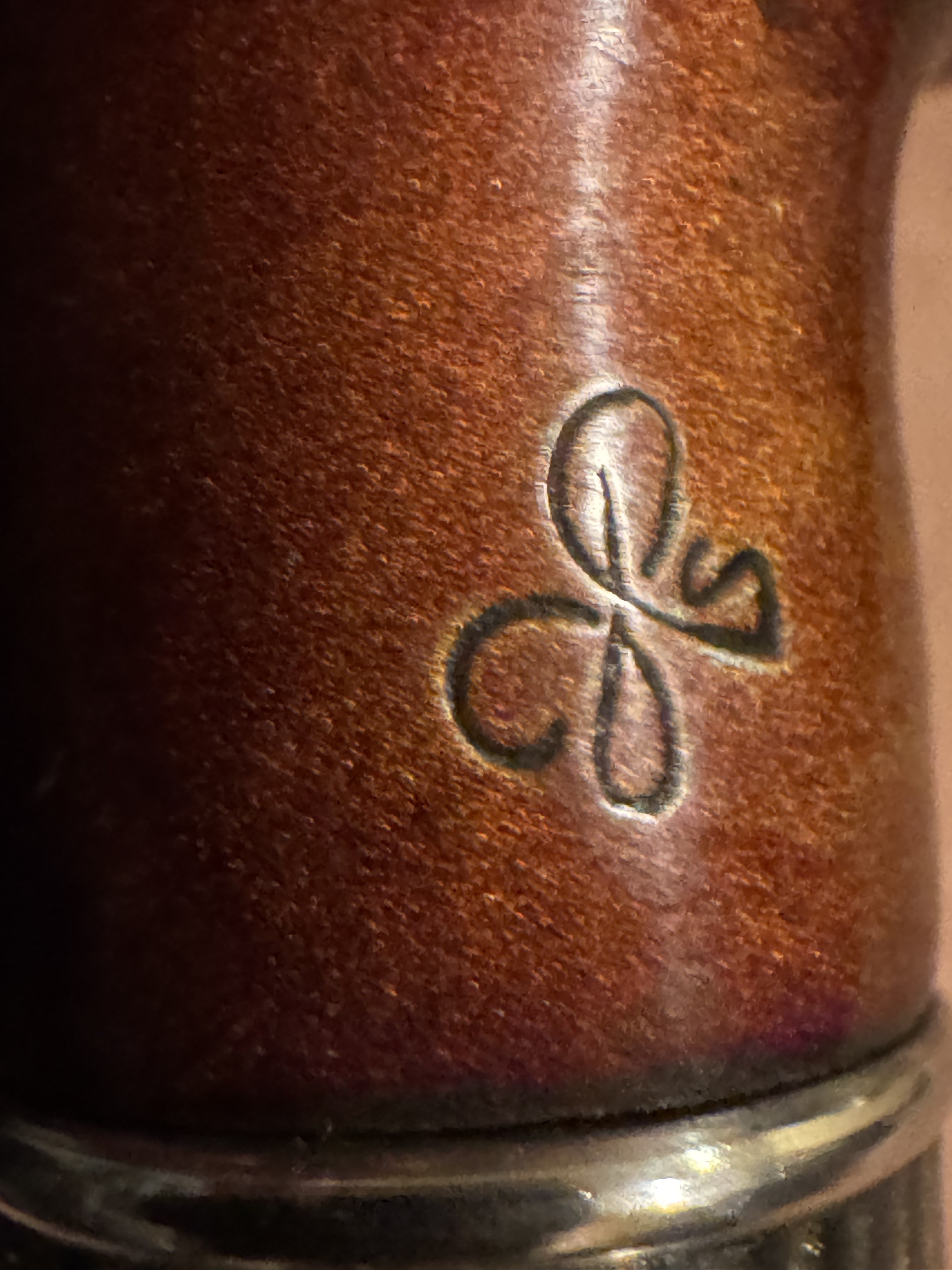 Estate Pipe - Stamped jB - Smooth Straight Pot - Double Brass Band - Acrylic Tapered Fishtail Stem, 9mm Filter 12