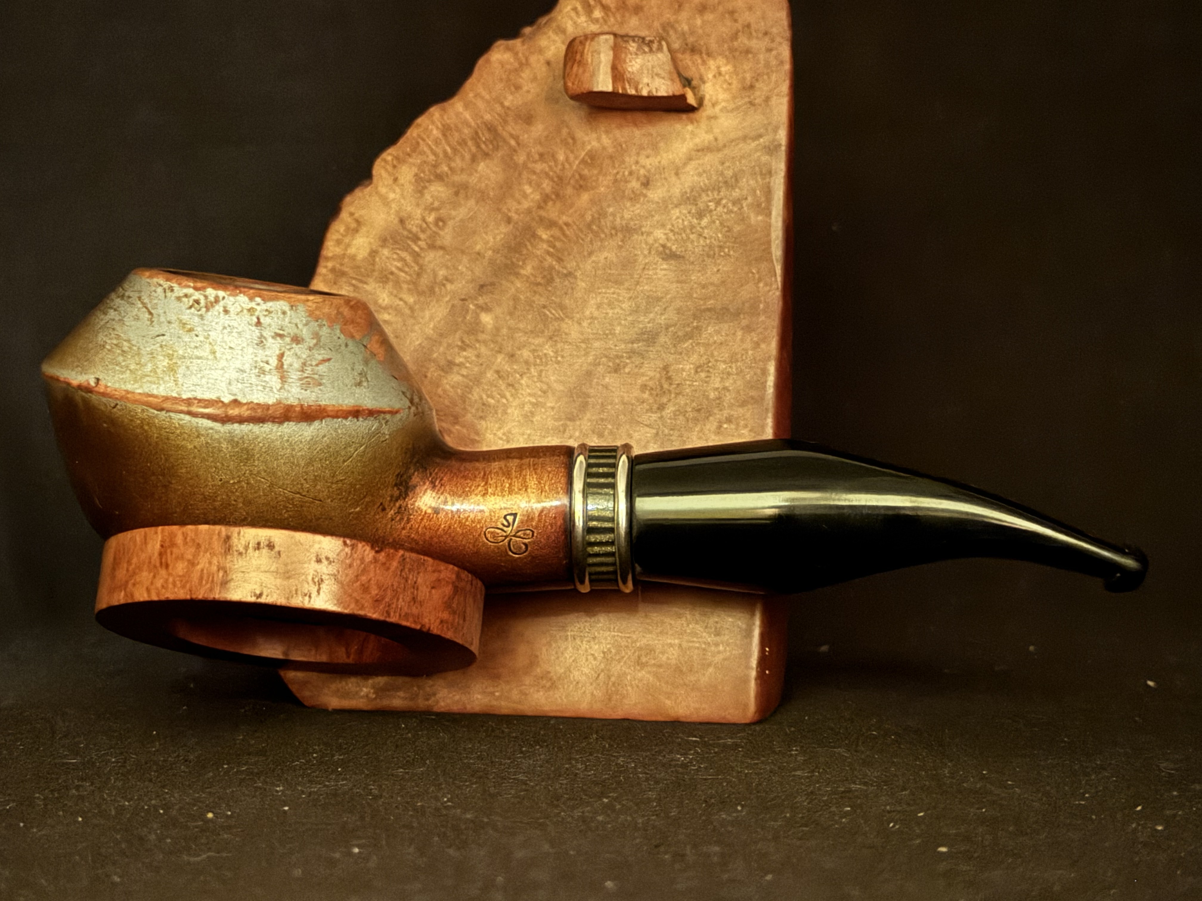 Estate Pipe - Stamped jB - Smooth Straight Pot - Double Brass Band - Acrylic Tapered Fishtail Stem, 9mm Filter 10