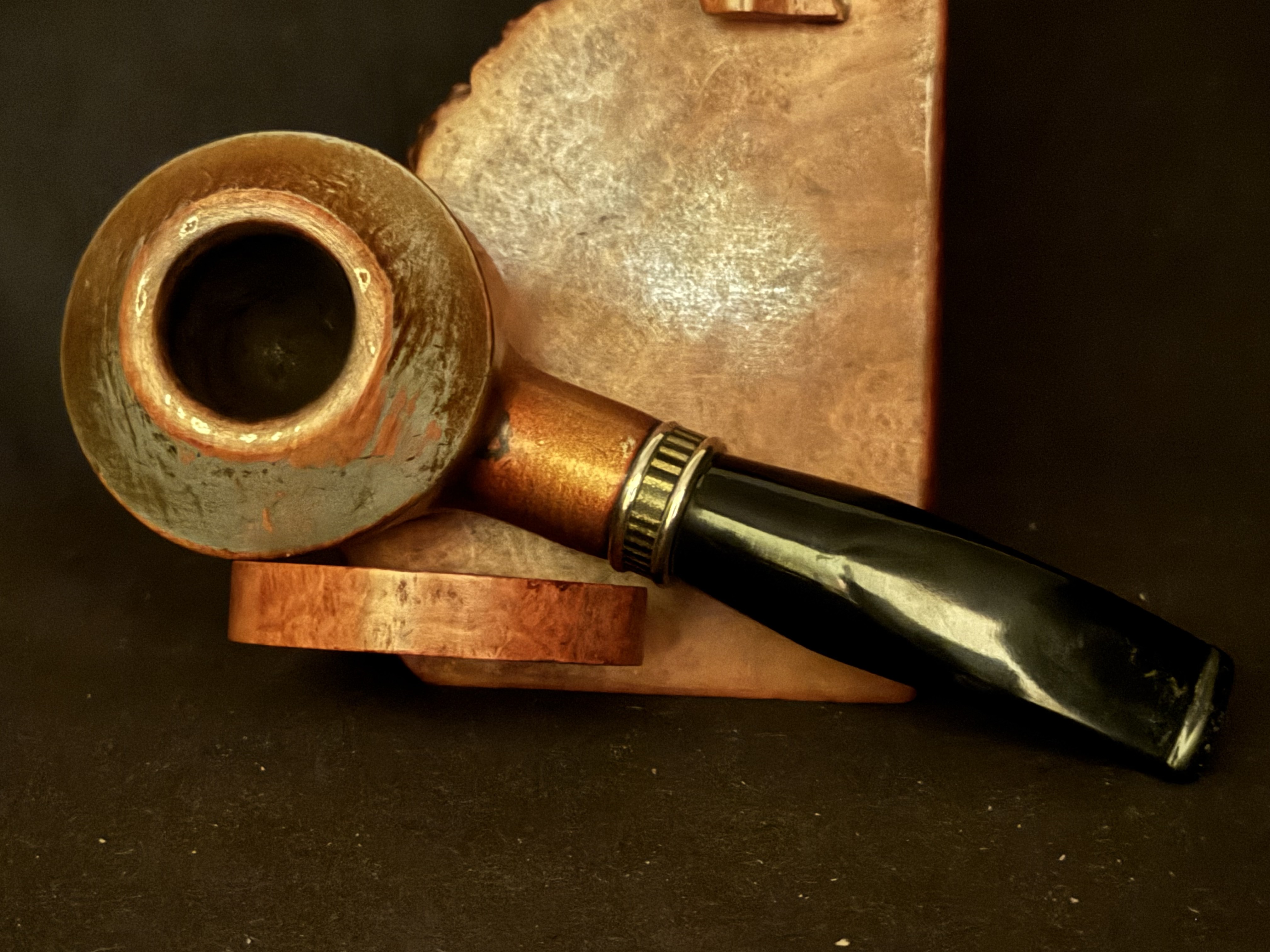Estate Pipe - Stamped jB - Smooth Straight Pot - Double Brass Band - Acrylic Tapered Fishtail Stem, 9mm Filter 6