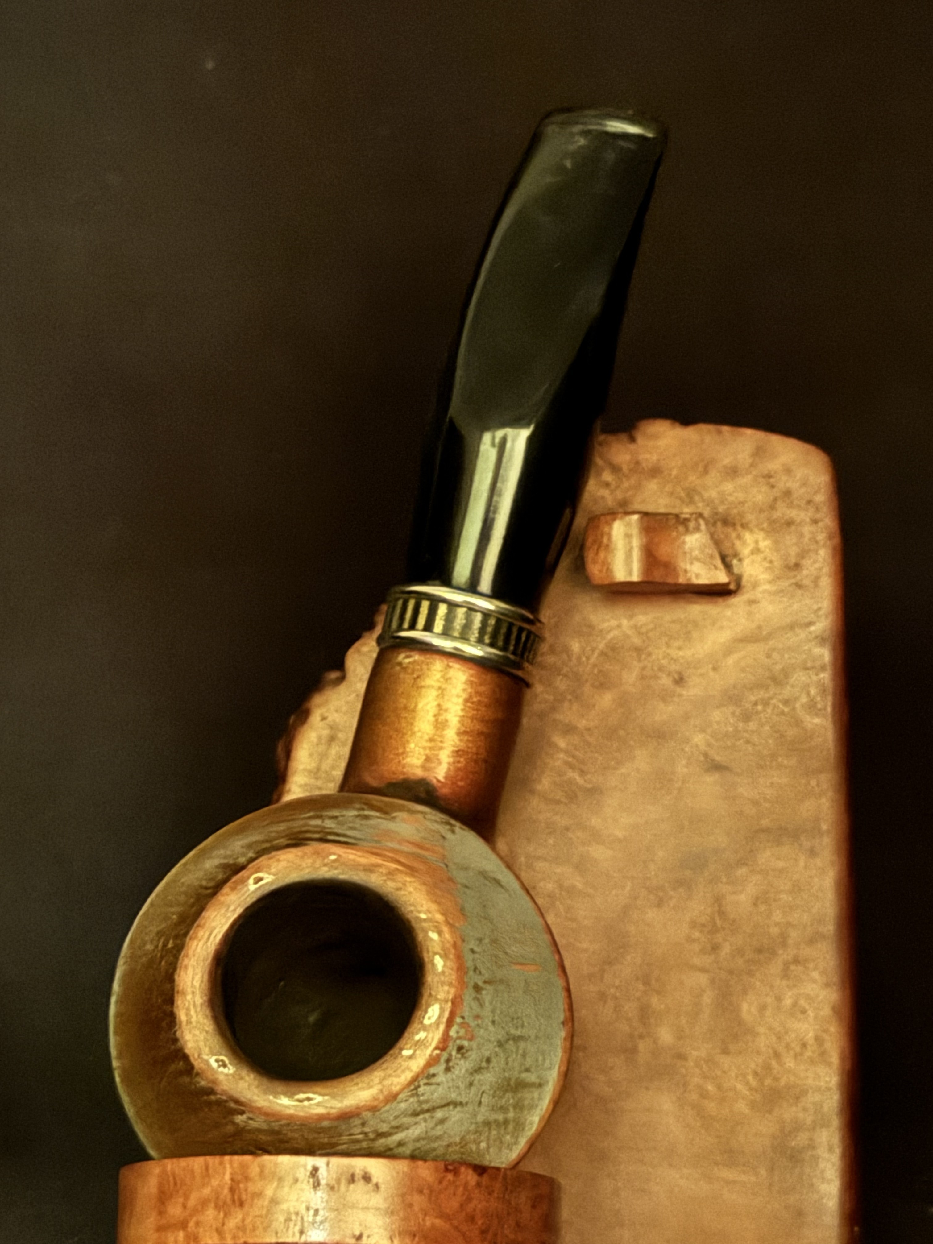 Estate Pipe - Stamped jB - Smooth Straight Pot - Double Brass Band - Acrylic Tapered Fishtail Stem, 9mm Filter
