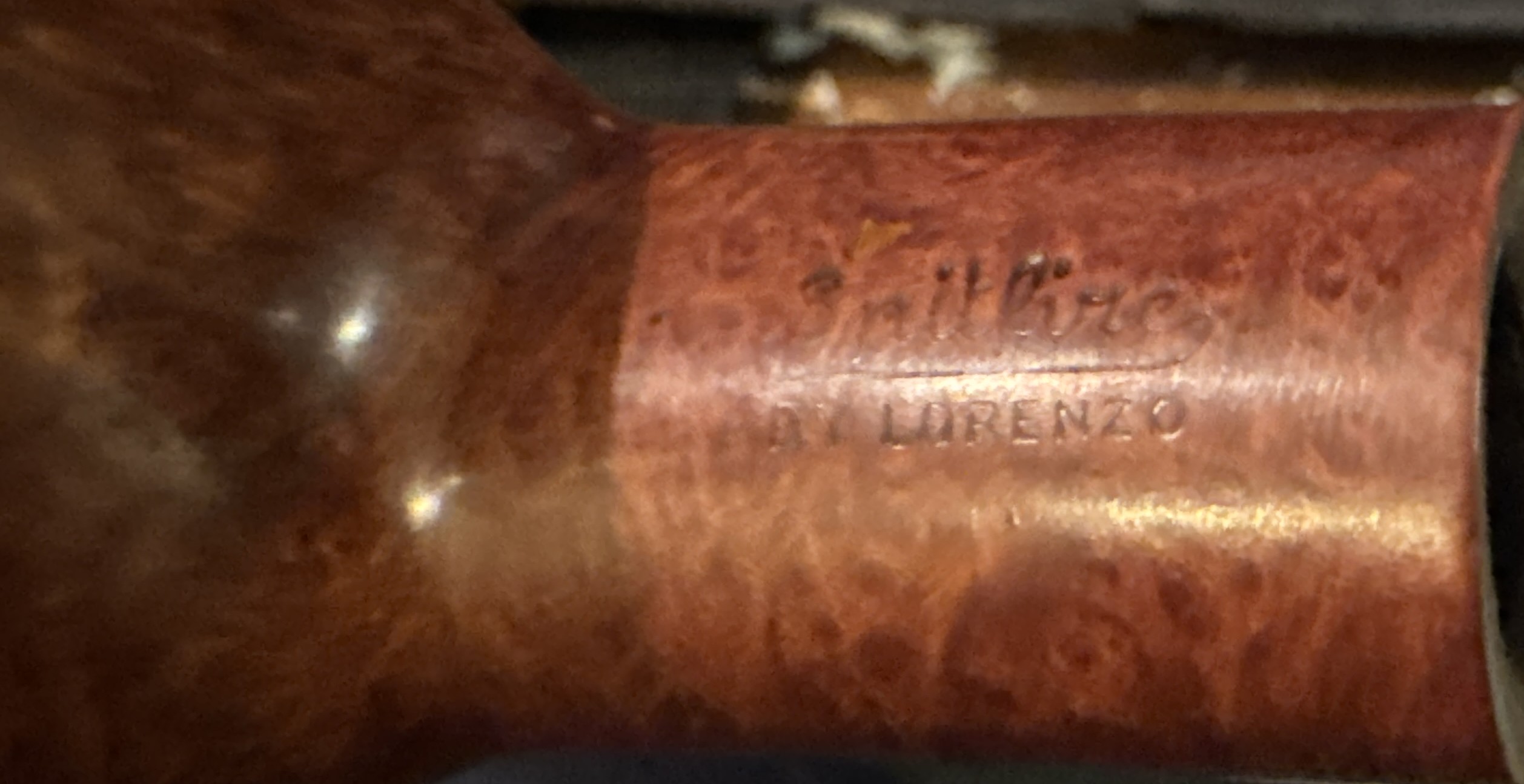 Spitfire by Lorenzo Lario Smooth Brandy Estate Pipe, Oval Shank, 9mm Filter, Fishtail Vulcanite Stem 11