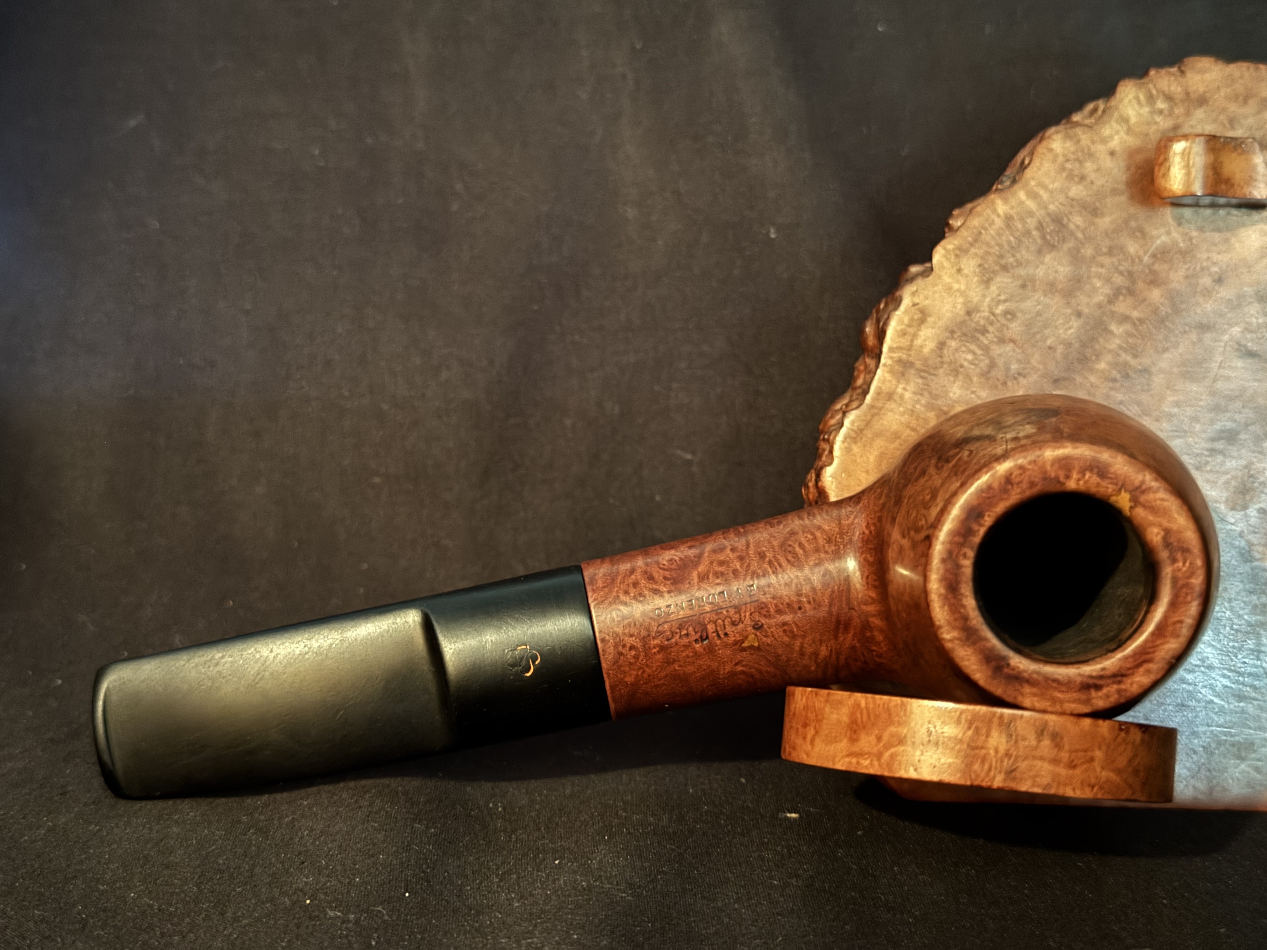 Spitfire by Lorenzo Lario Smooth Brandy Estate Pipe, Oval Shank, 9mm Filter, Fishtail Vulcanite Stem 5