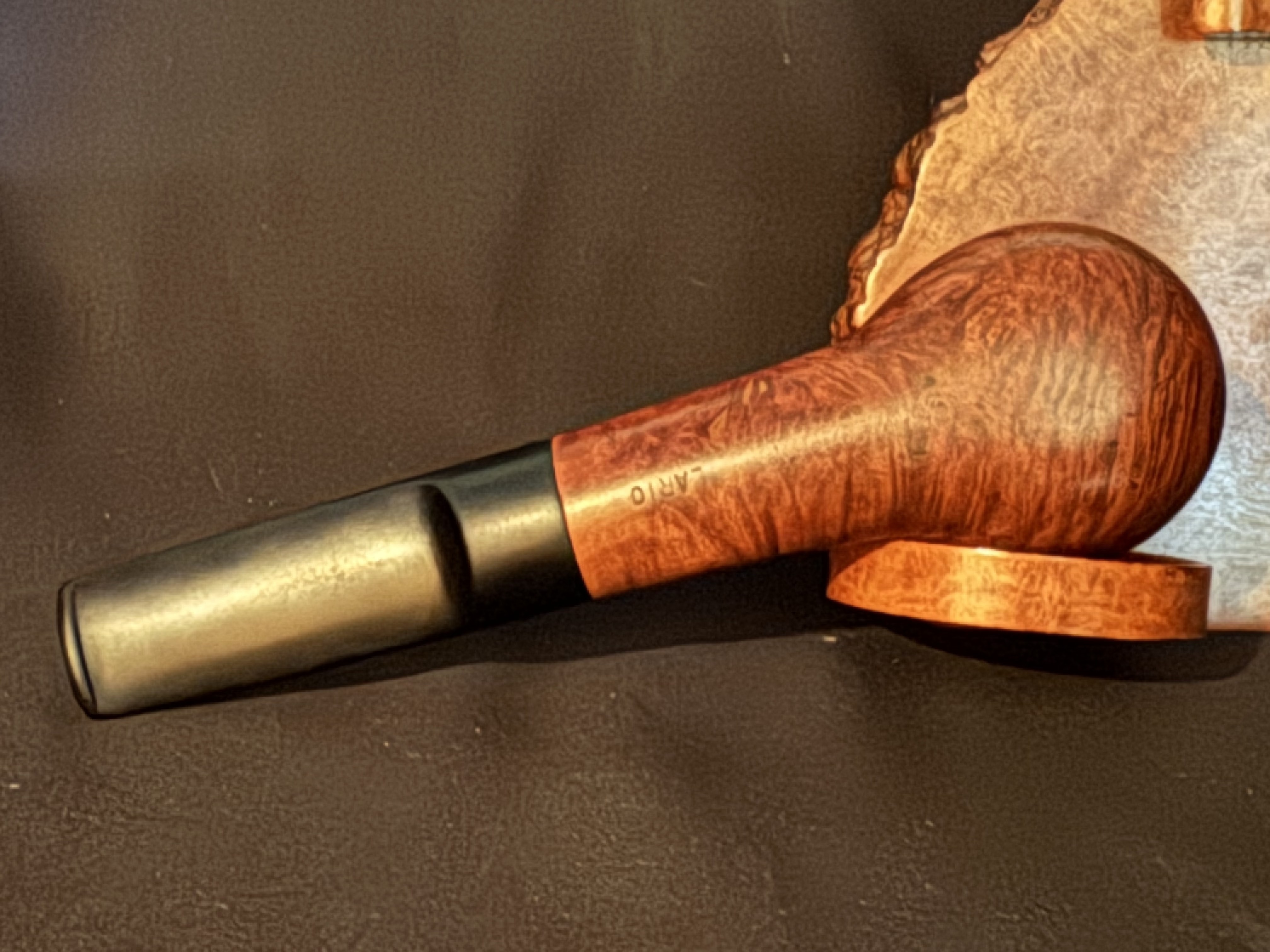 Spitfire by Lorenzo Lario Smooth Brandy Estate Pipe, Oval Shank, 9mm Filter, Fishtail Vulcanite Stem 6
