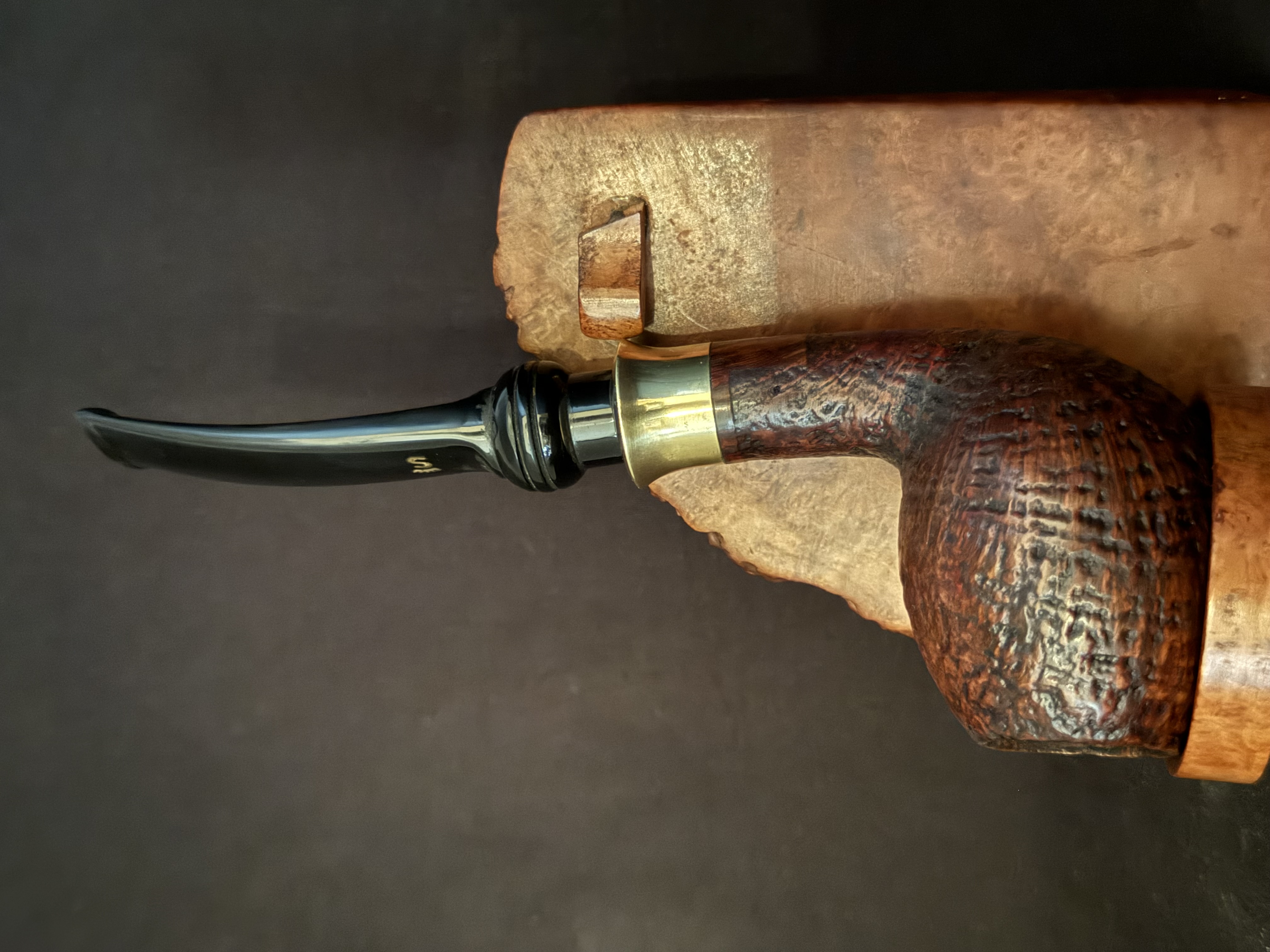 Stanwell Tulip Sandblast Bent Egg Estate Pipe, Acrylic Saddle Stem, Gold Tone Crown S Logo, 9mm Filter, Made in Denmark
