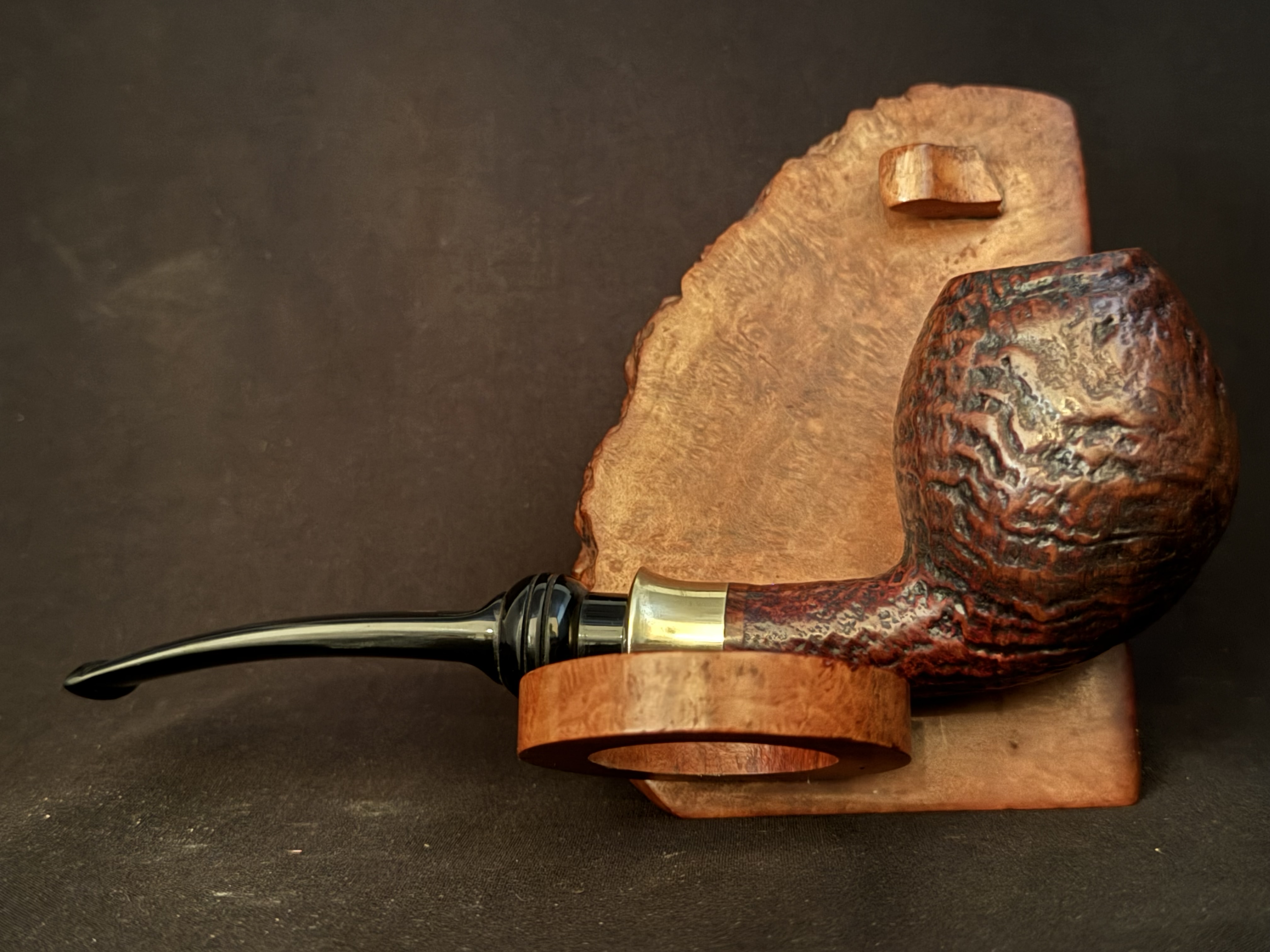 Stanwell Tulip Sandblast Bent Egg Estate Pipe, Acrylic Saddle Stem, Gold Tone Crown S Logo, 9mm Filter, Made in Denmark 4
