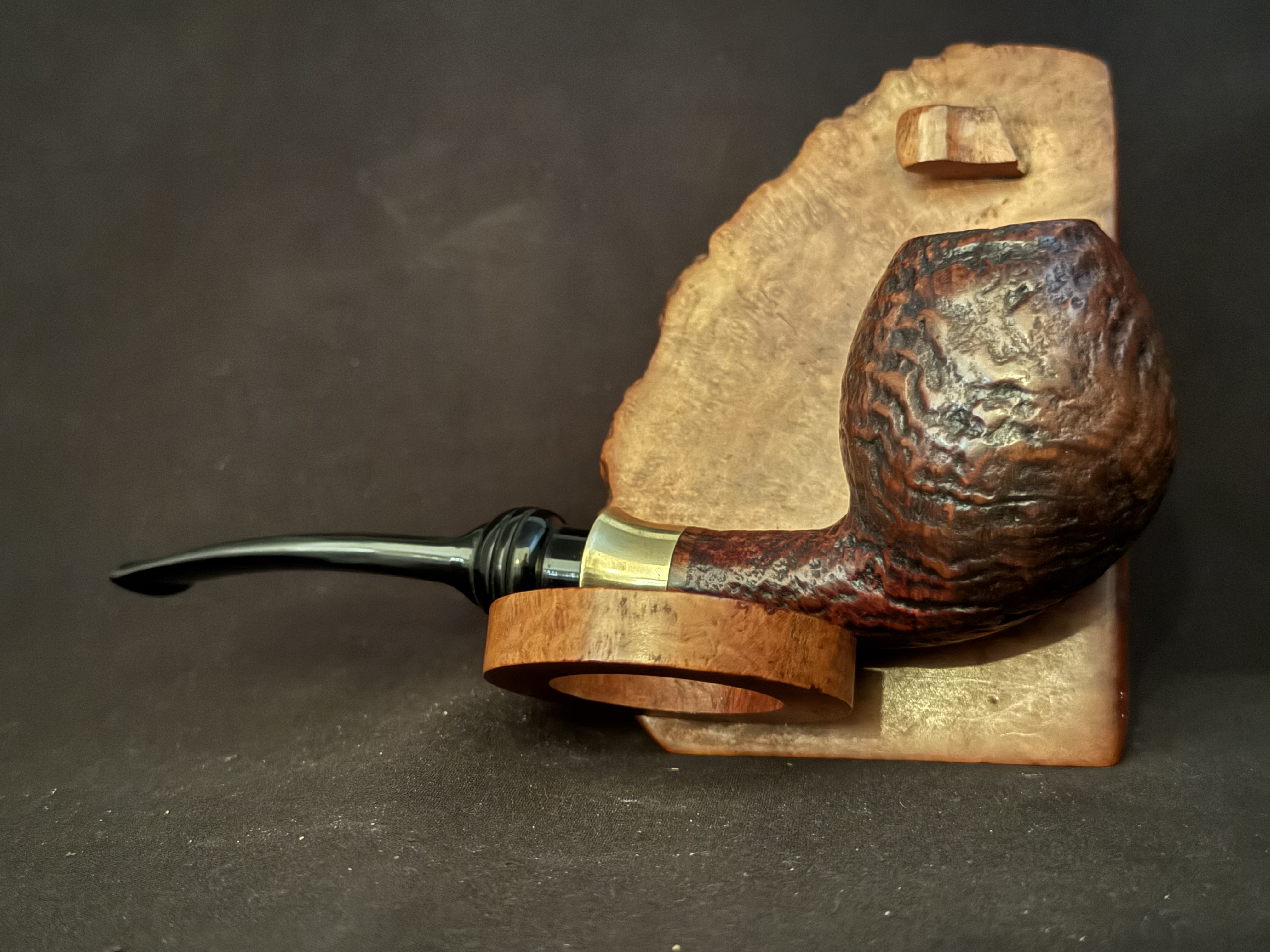 Stanwell Tulip Sandblast Bent Egg Estate Pipe, Acrylic Saddle Stem, Gold Tone Crown S Logo, 9mm Filter, Made in Denmark 5