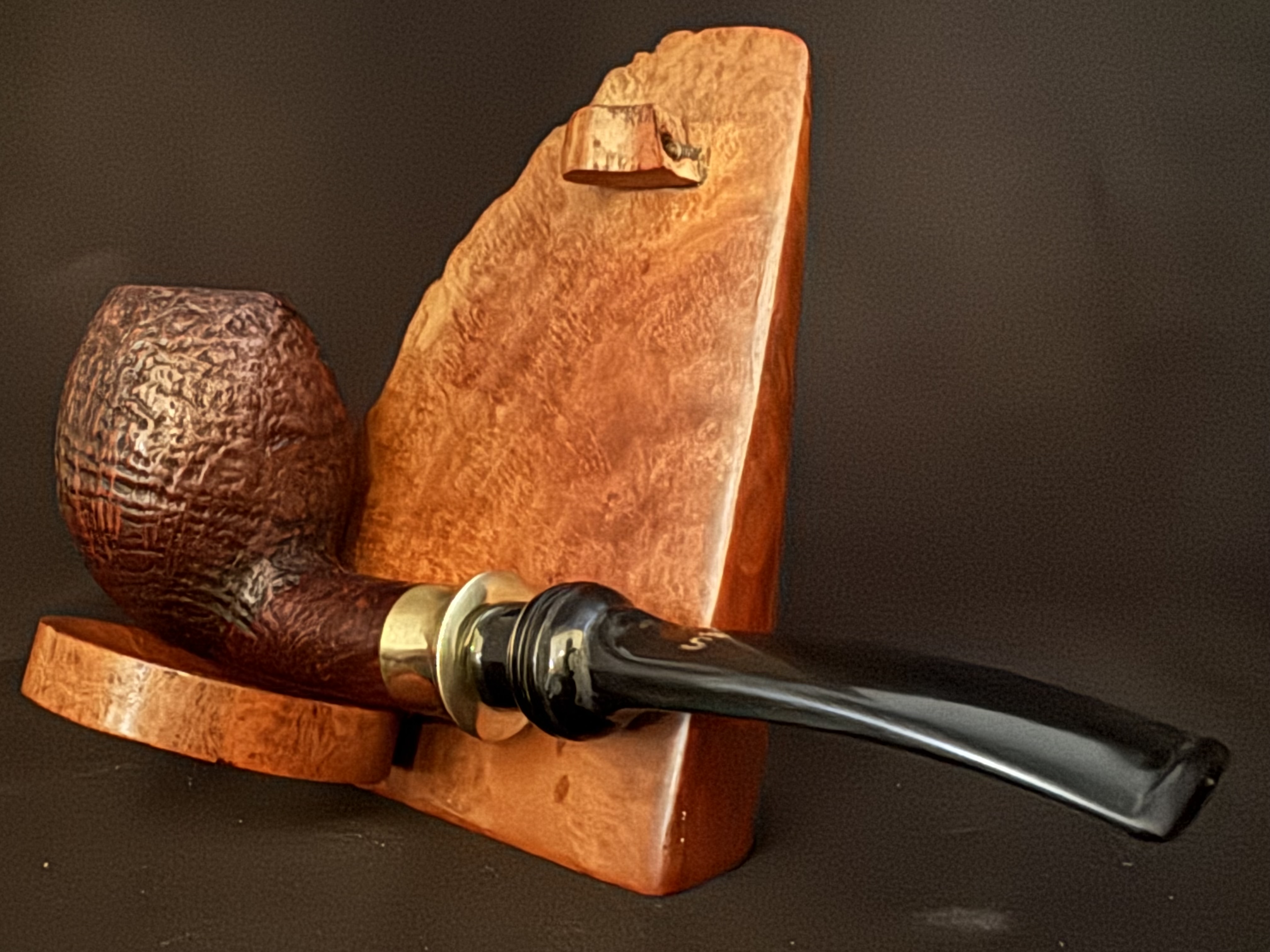 Stanwell Tulip Sandblast Bent Egg Estate Pipe, Acrylic Saddle Stem, Gold Tone Crown S Logo, 9mm Filter, Made in Denmark 9