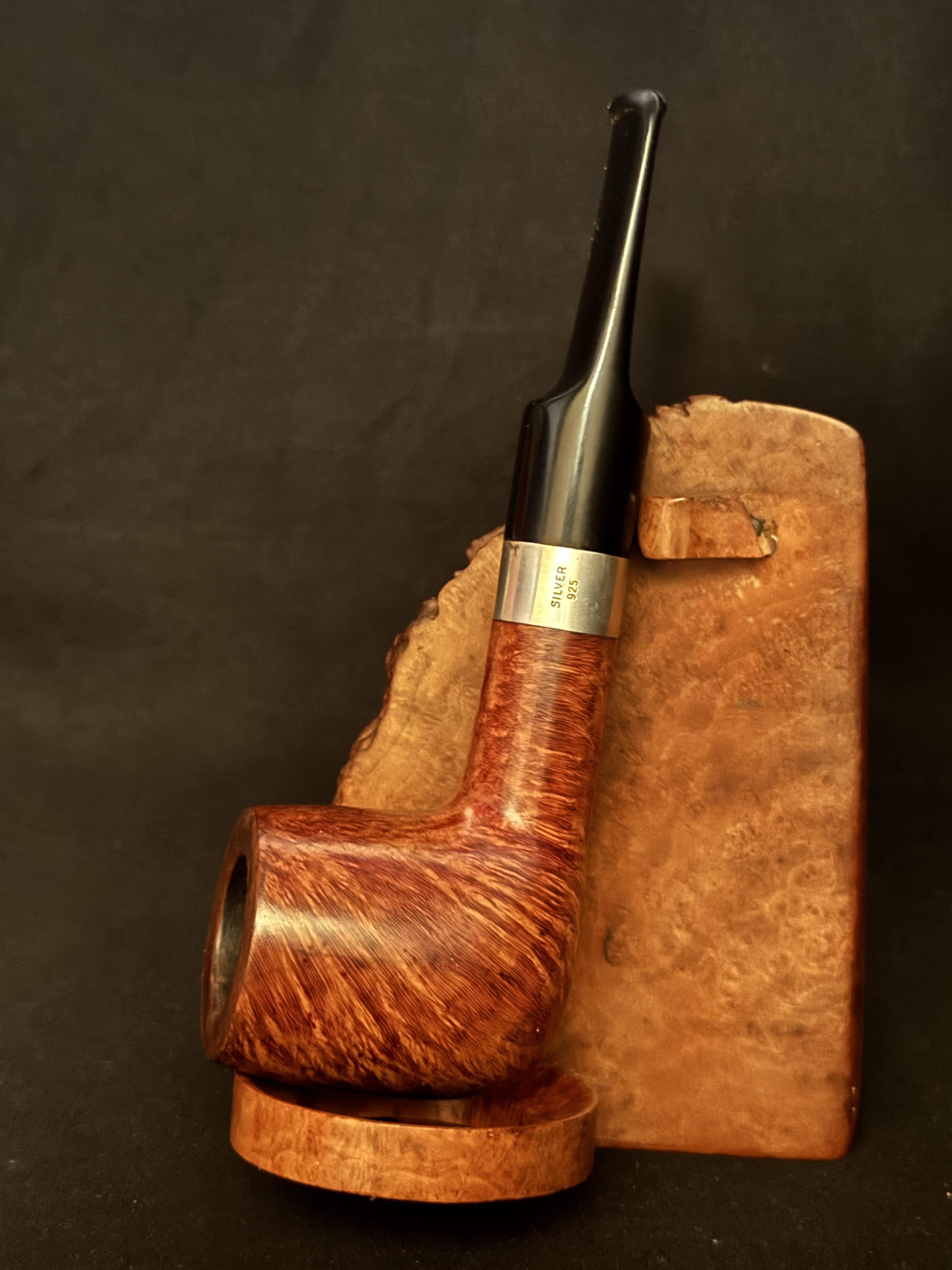 Sterling Silver Band Billiard Estate Pipe, Vulcanite Stem, 9mm Filter