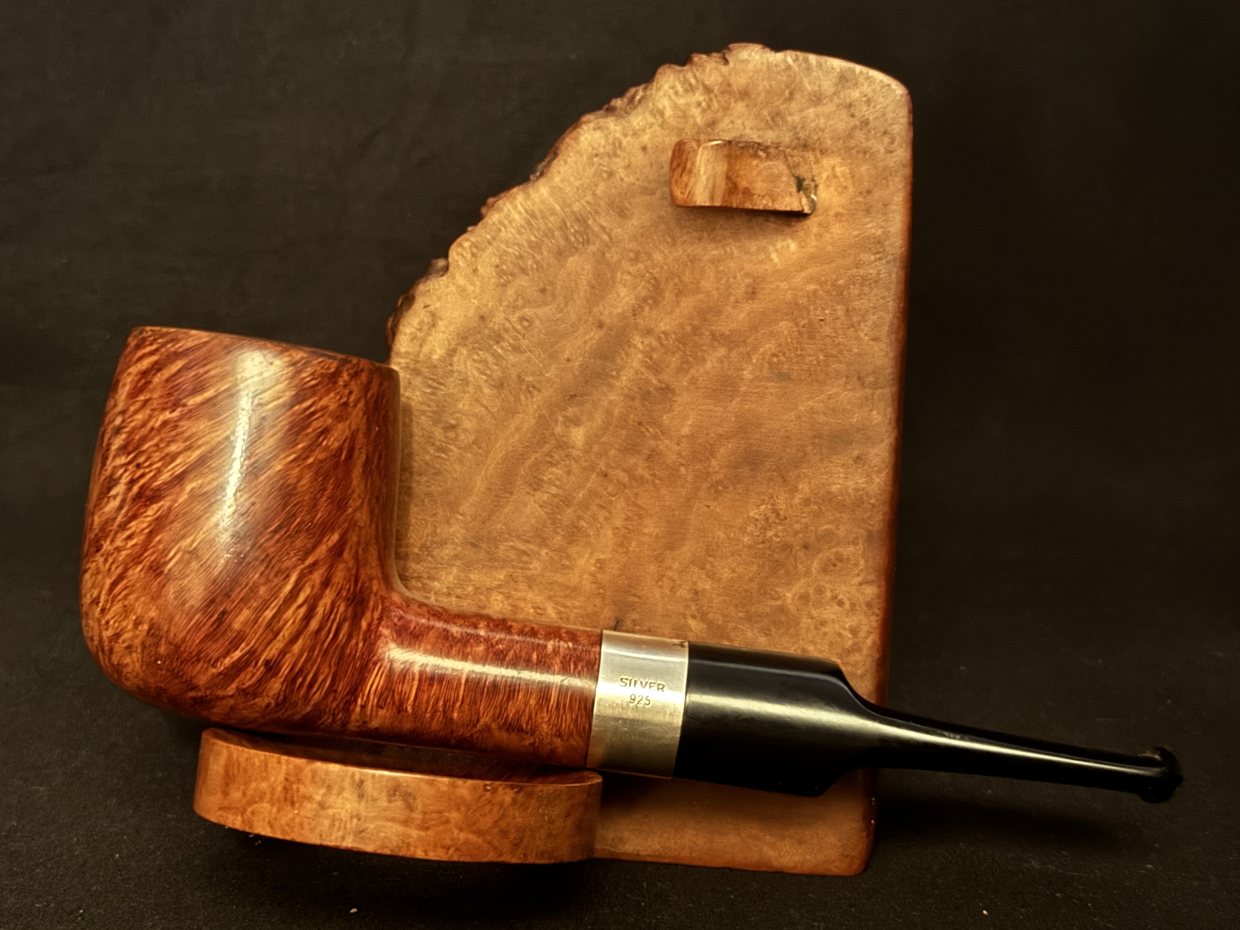 Sterling Silver Band Billiard Estate Pipe, Vulcanite Stem, 9mm Filter 3