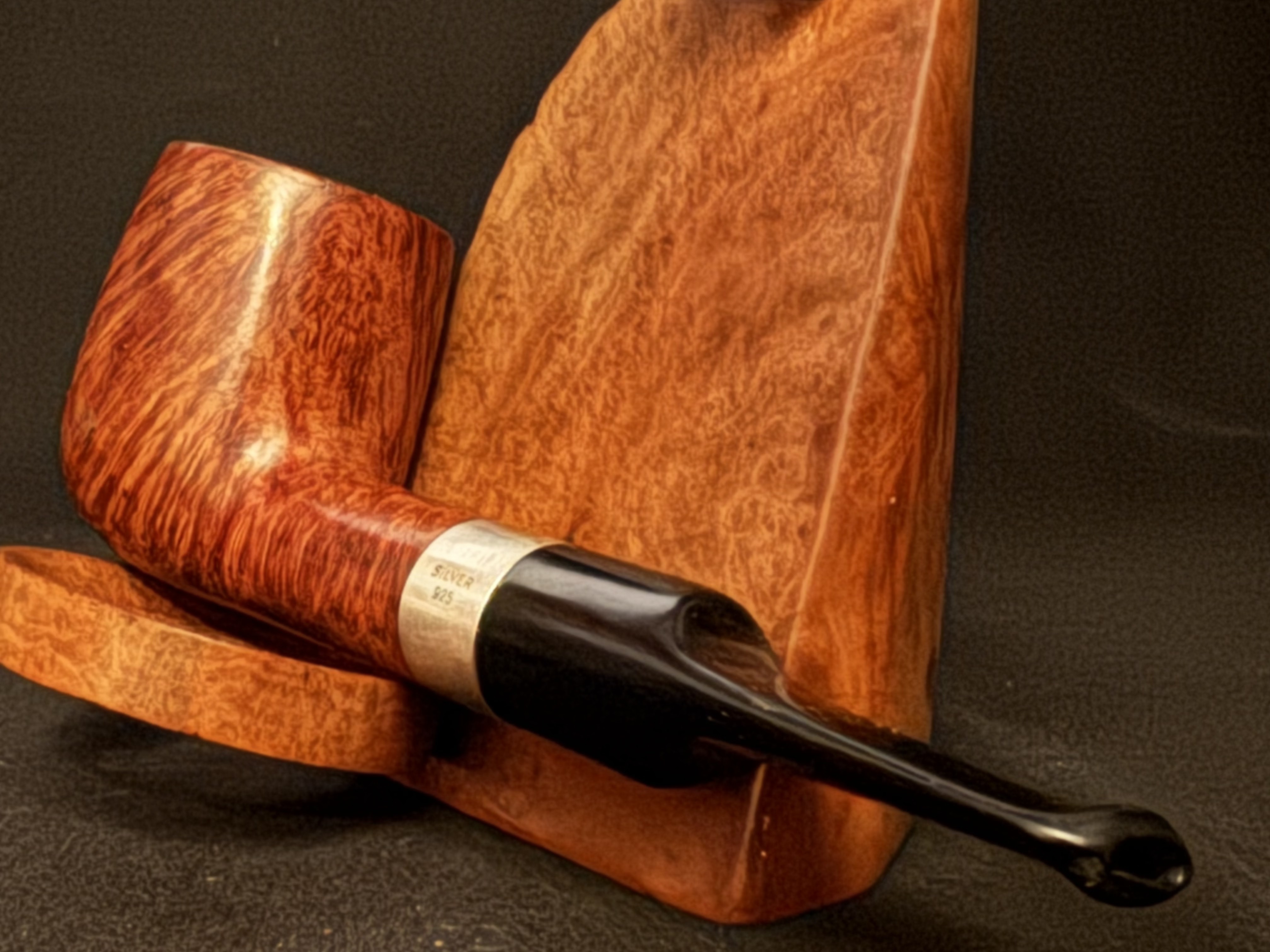 Sterling Silver Band Billiard Estate Pipe, Vulcanite Stem, 9mm Filter 7