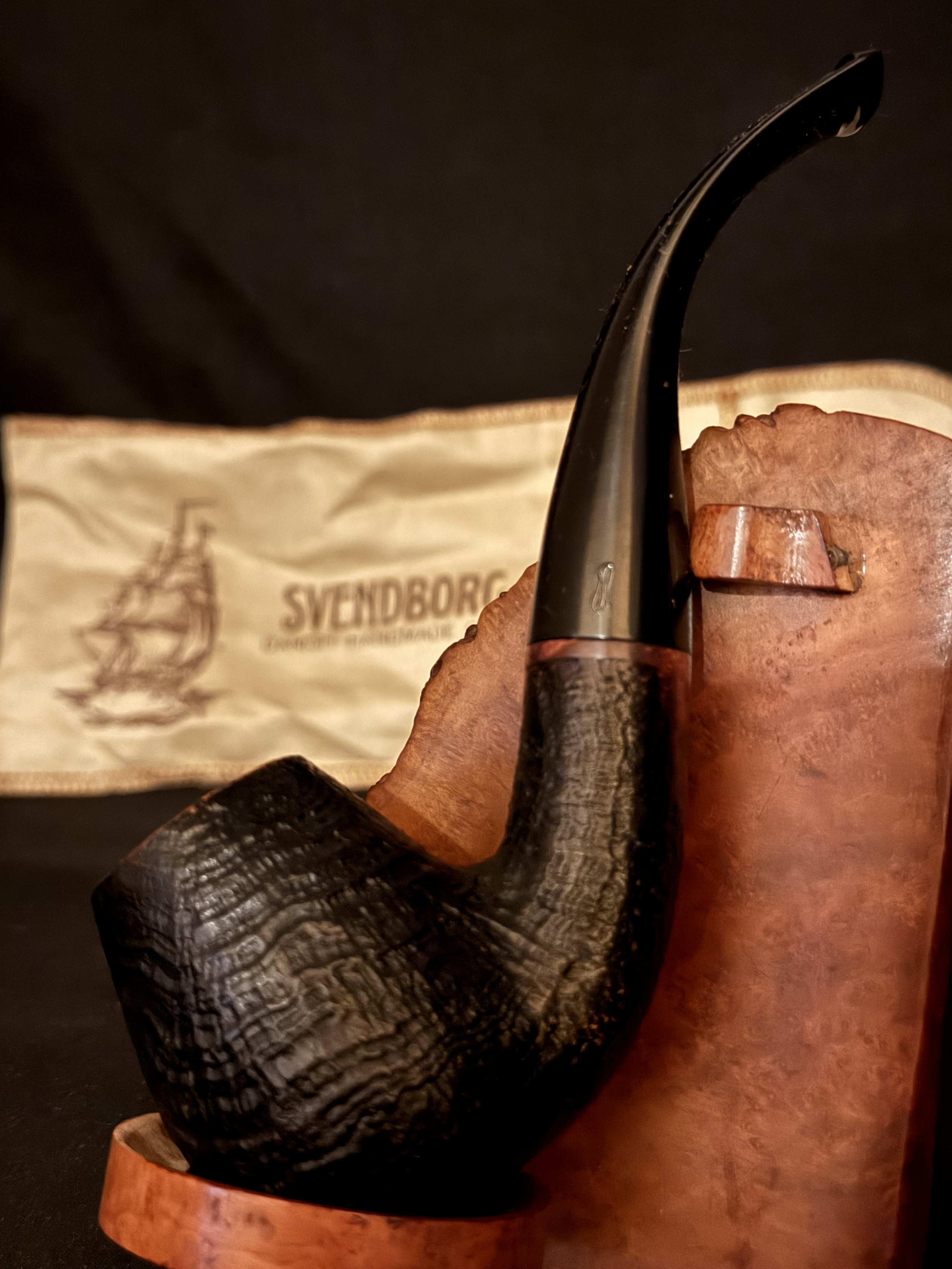 Svendborg Bark 308 Sandblast Bent Brandy Pipe, Danish Hand Made, with Sleeve