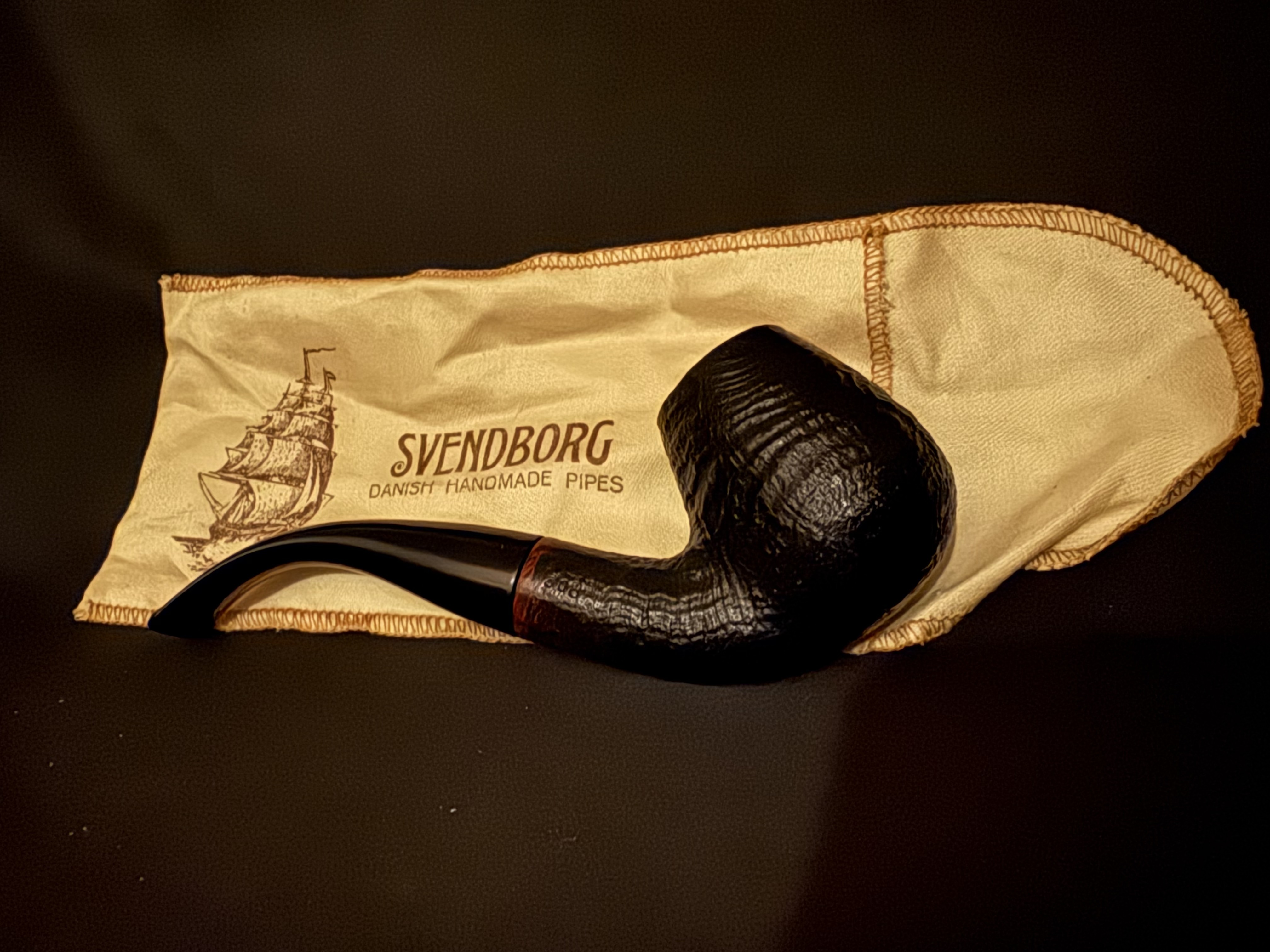 Svendborg Bark 308 Sandblast Bent Brandy Pipe, Danish Hand Made, with Sleeve 17