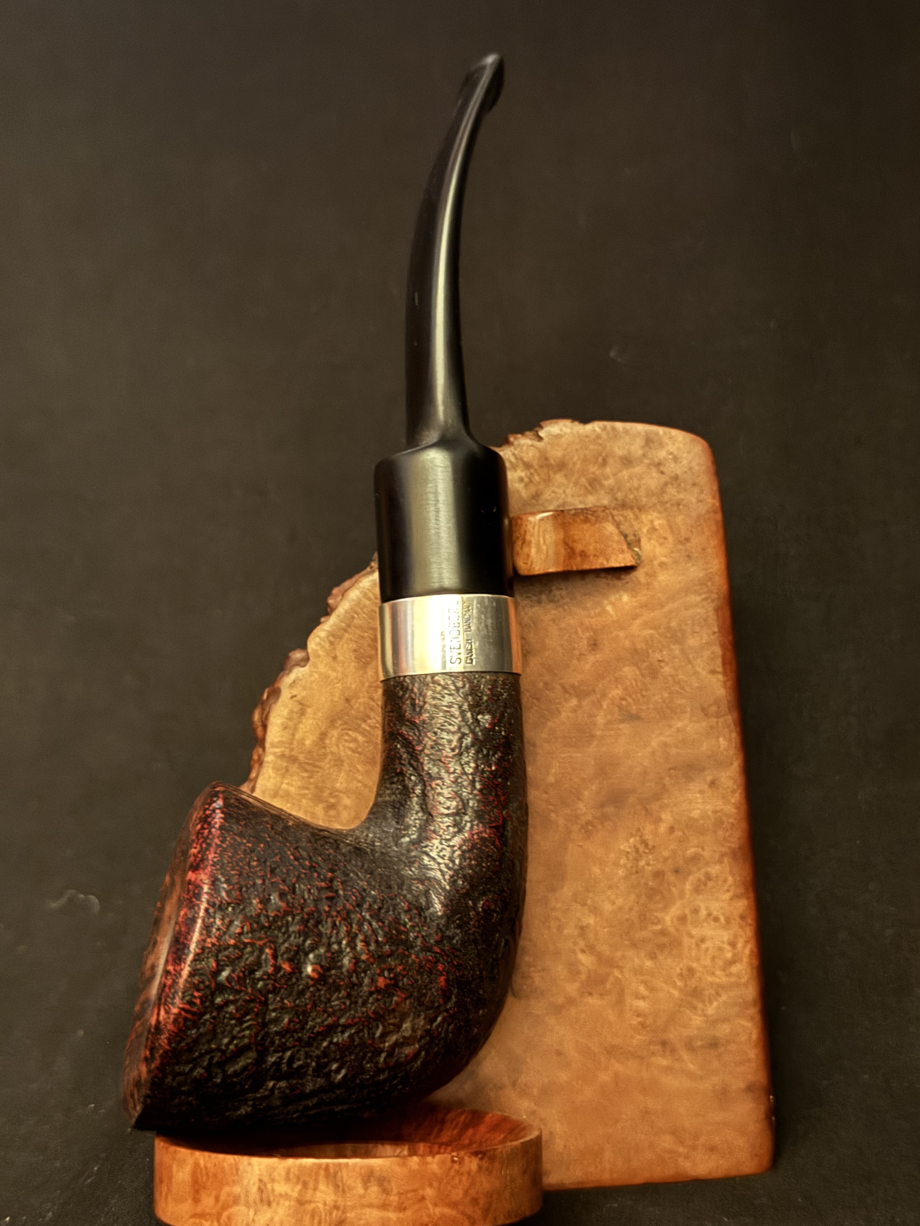 Svendborg Sterling Silver Sandblasted Bent Acorn Estate Pipe, 142mm