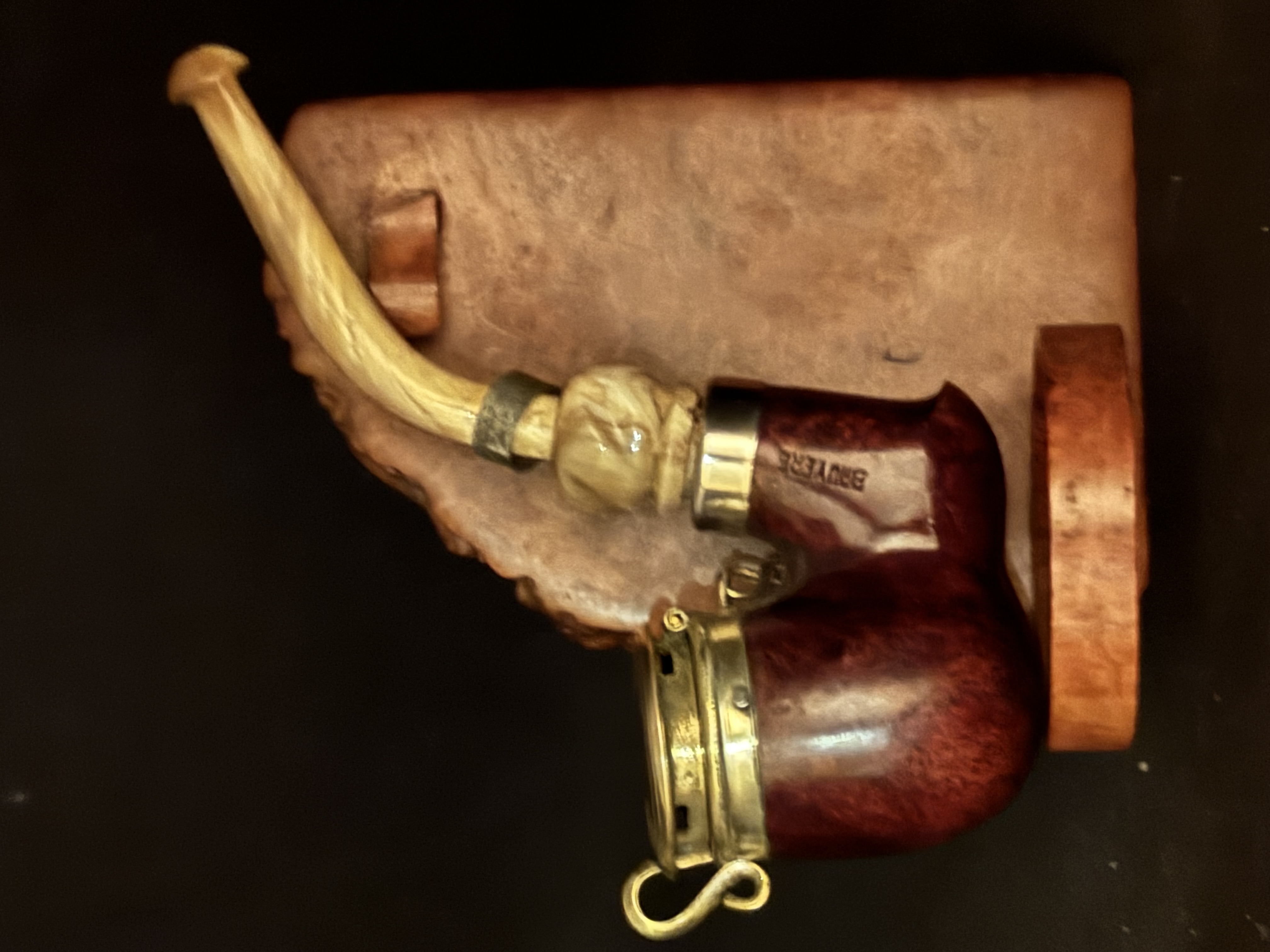 Bruyere Smooth Bent Briar Estate Pipe - German Made, Metal End Cap, Pre-Smoked, No Filter