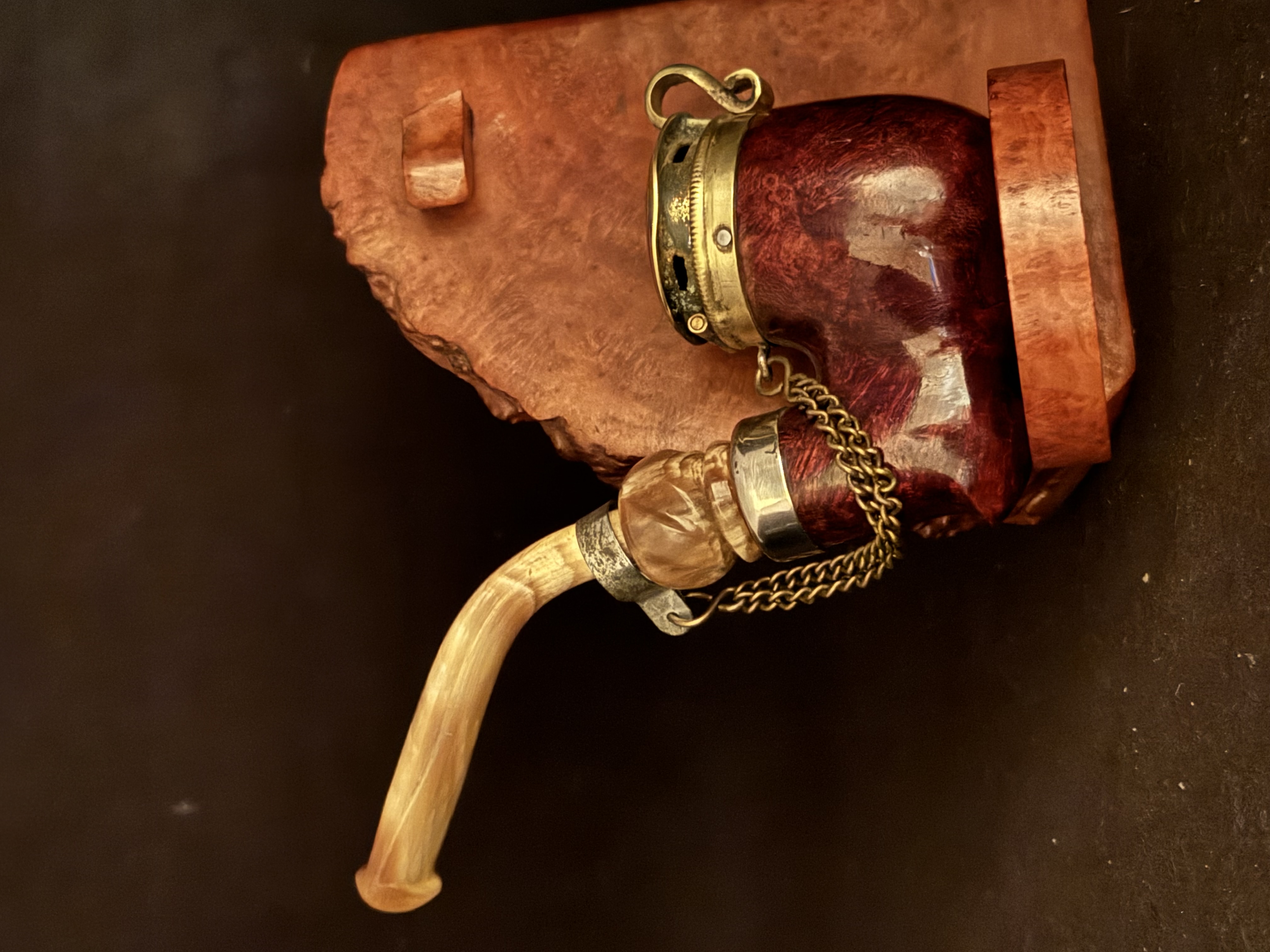 Bruyere Smooth Bent Briar Estate Pipe - German Made, Metal End Cap, Pre-Smoked, No Filter 2