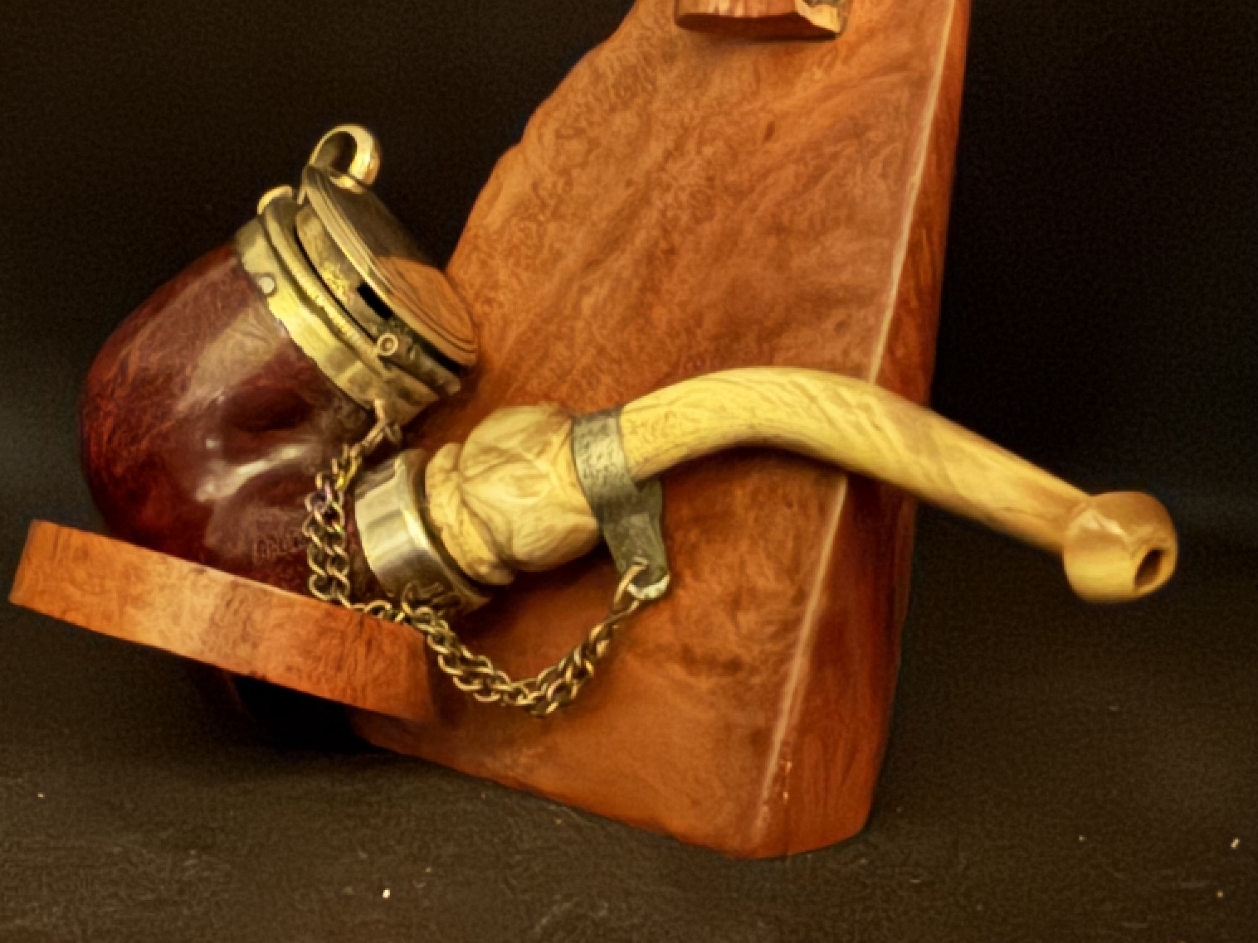 Bruyere Smooth Bent Briar Estate Pipe - German Made, Metal End Cap, Pre-Smoked, No Filter 7