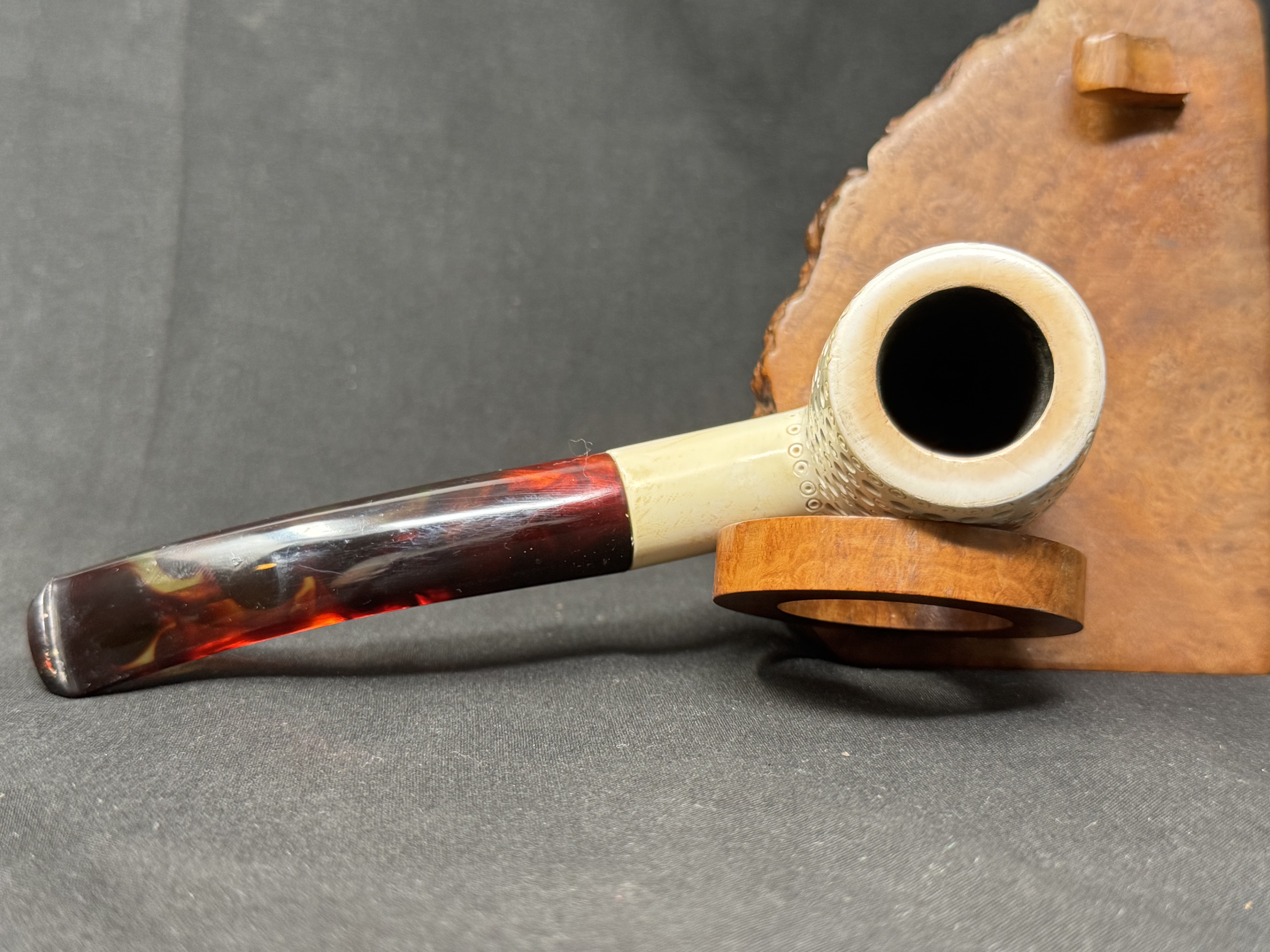 Turkish Estate Meerschaum Bent Rusticated Pipe, Amber Stem, 9mm Filter 5