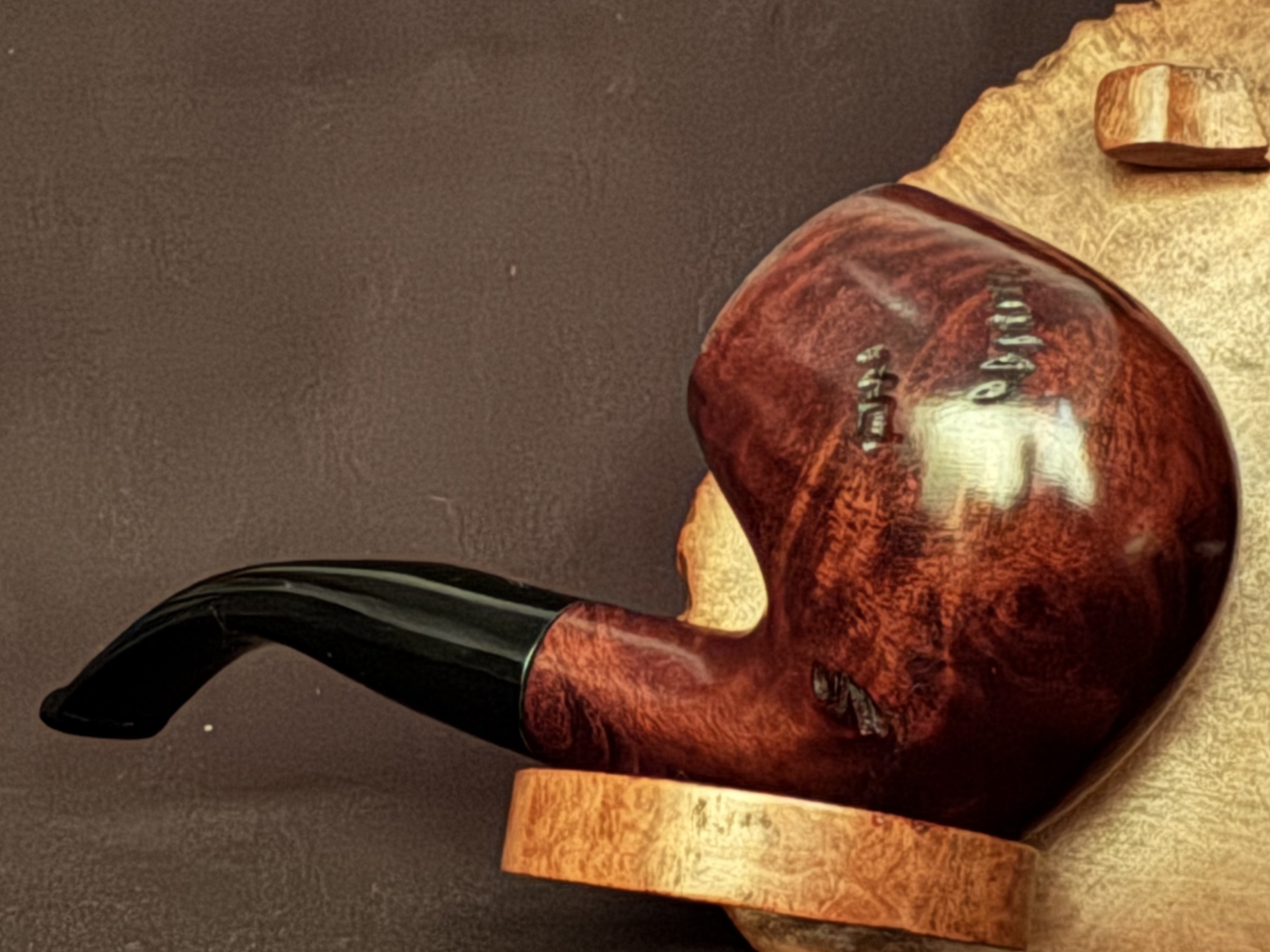 Unmarked Smooth Bent Brandy Briar Pipe, Black Acrylic Stem, 9mm Filter Estate 7