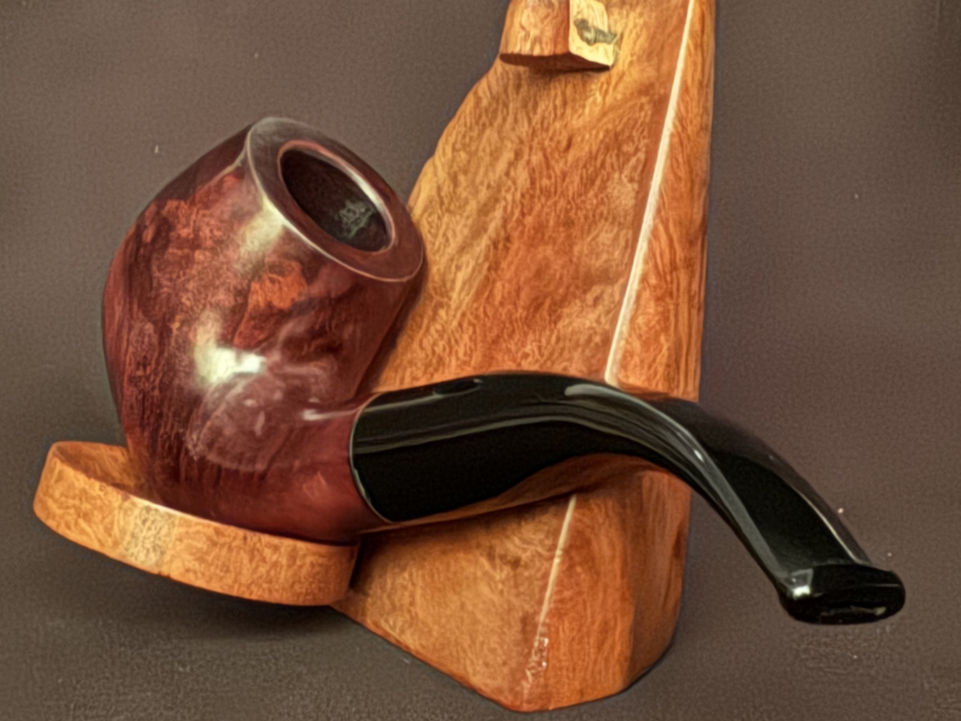 Unmarked Smooth Bent Brandy Briar Pipe, Black Acrylic Stem, 9mm Filter Estate 8