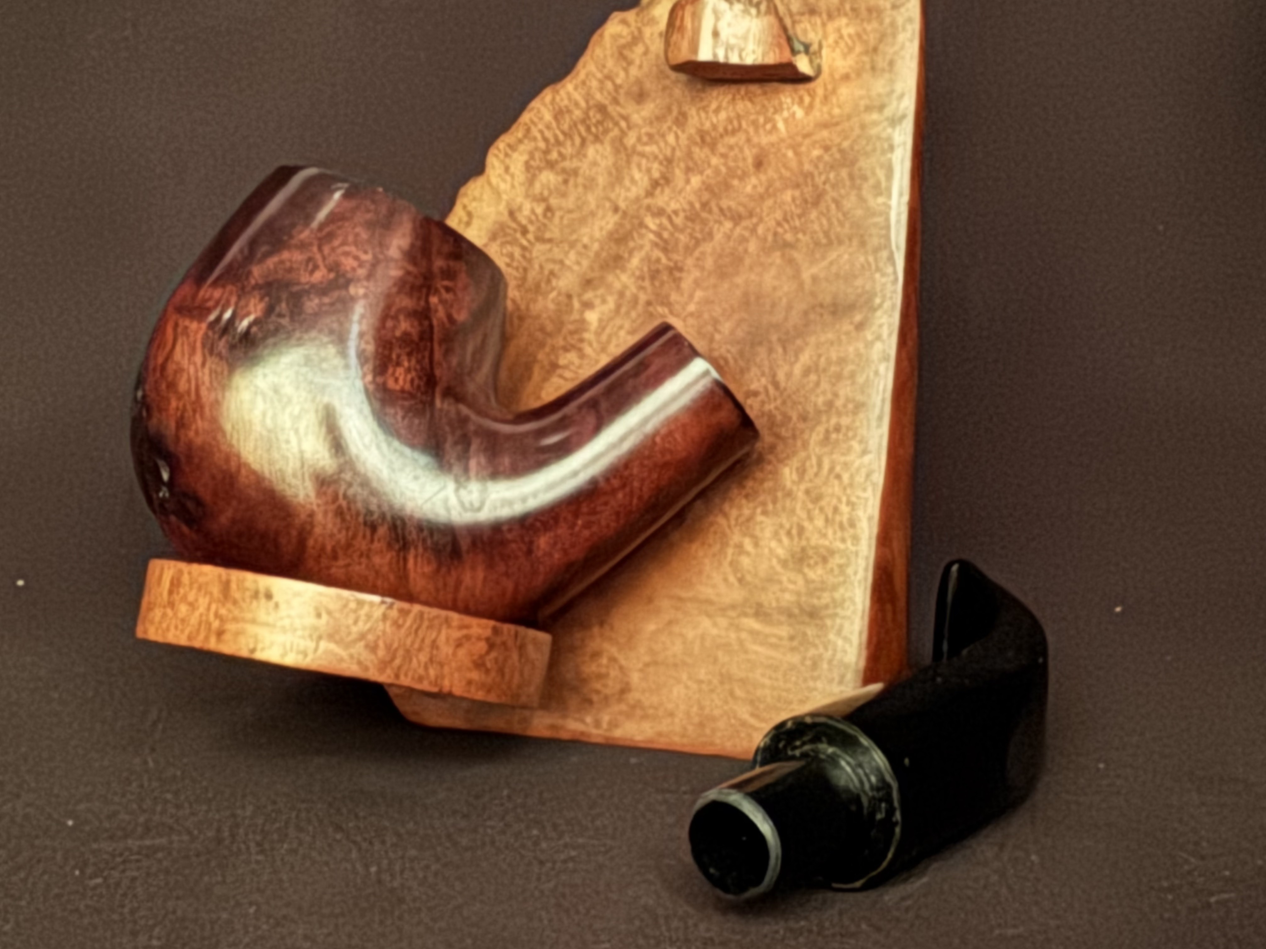 Unmarked Smooth Bent Brandy Briar Pipe, Black Acrylic Stem, 9mm Filter Estate 9