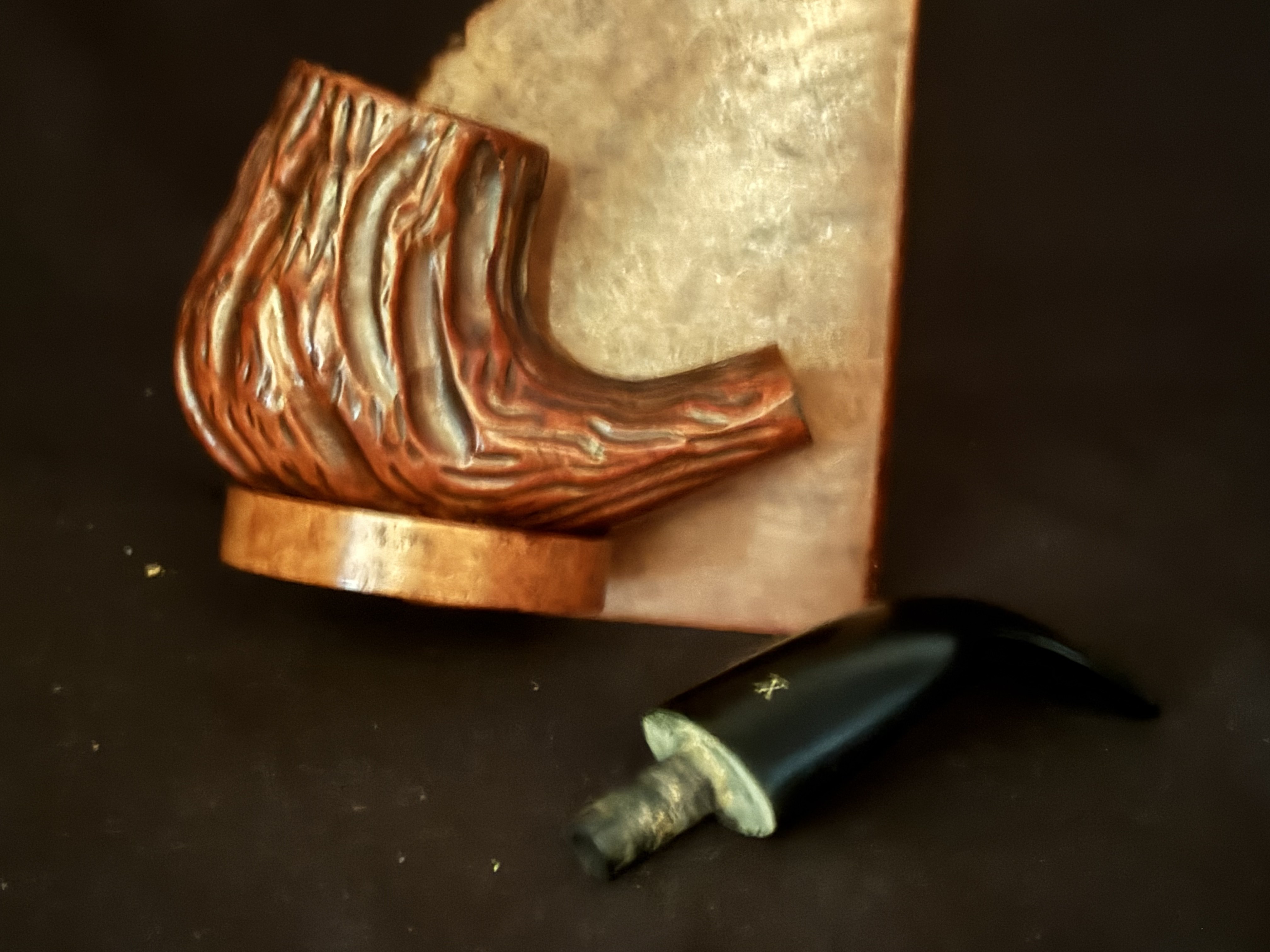"Vanguard Super" Rusticated Bent Billiard Estate Pipe - Oval Shank Vulcanite Fishtail Stem 9