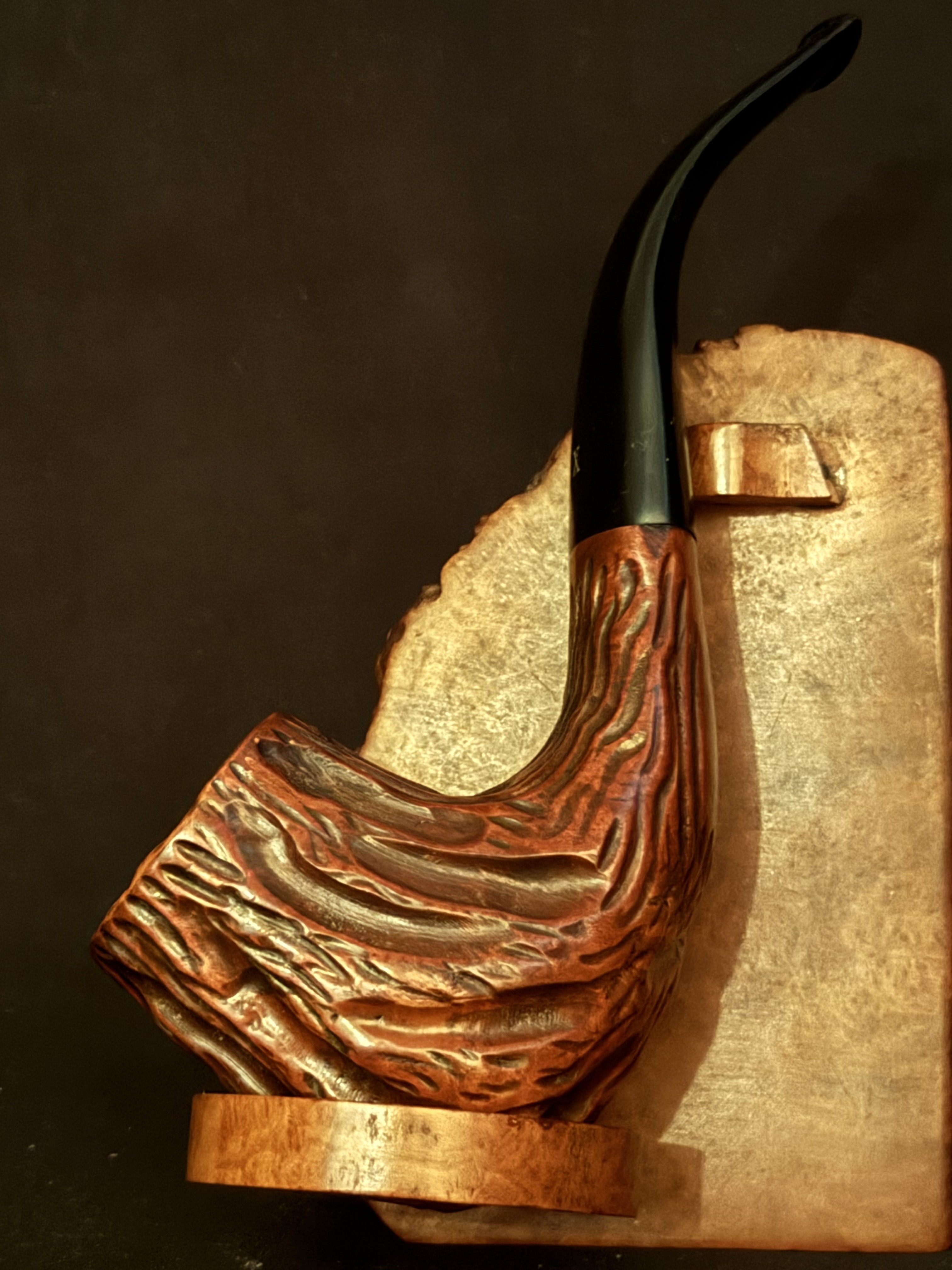 "Vanguard Super" Rusticated Bent Billiard Estate Pipe - Oval Shank Vulcanite Fishtail Stem