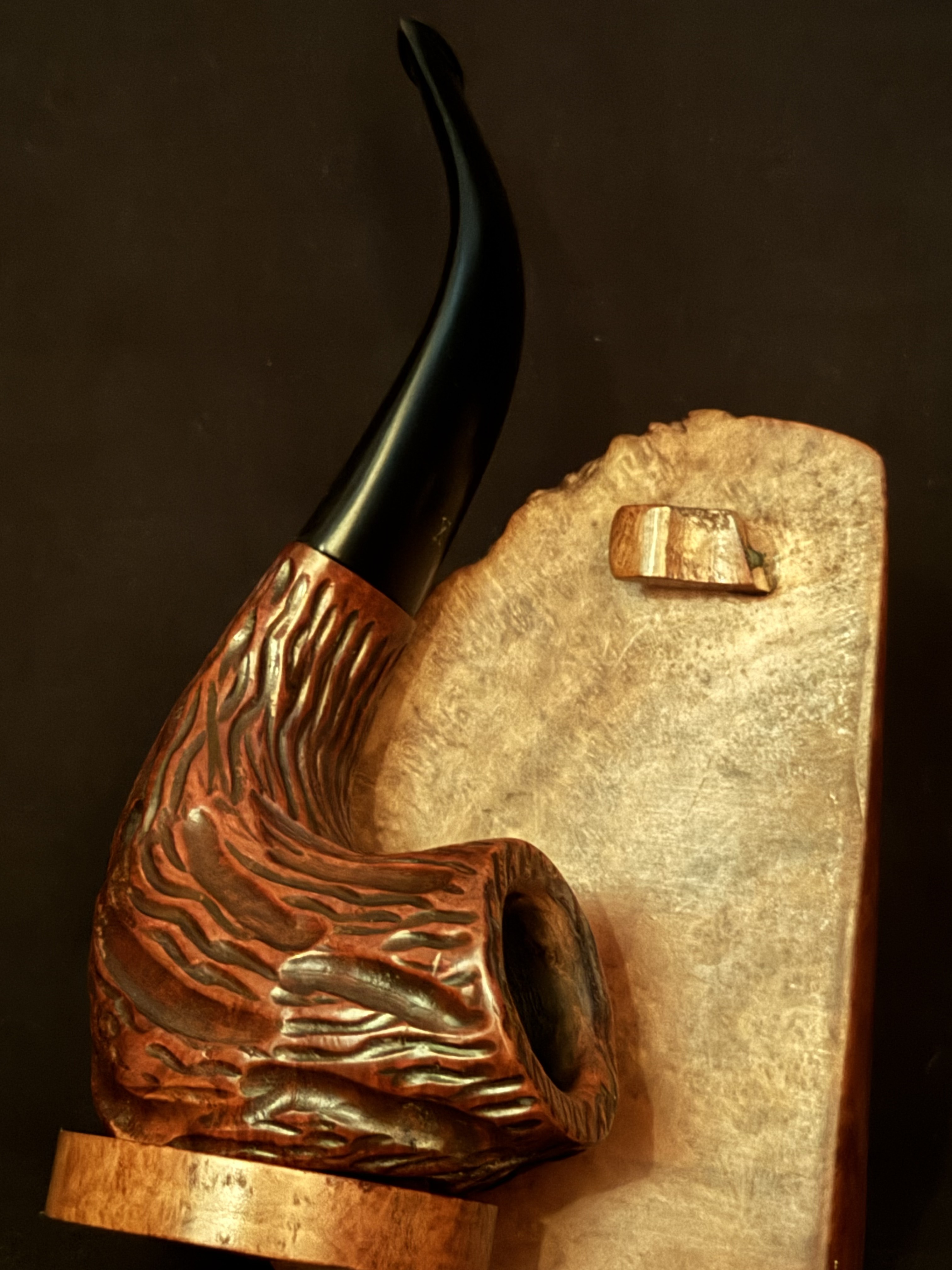 "Vanguard Super" Rusticated Bent Billiard Estate Pipe - Oval Shank Vulcanite Fishtail Stem 2