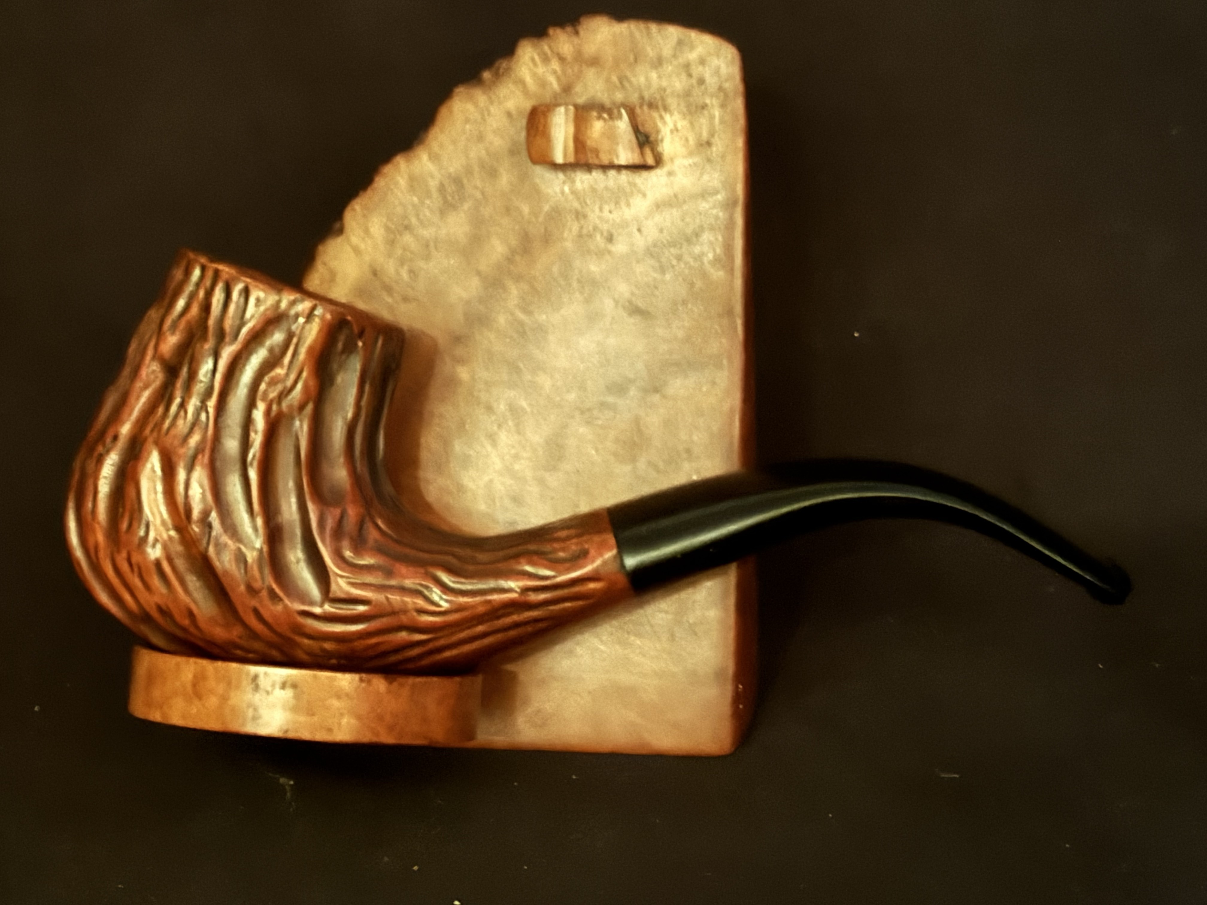 "Vanguard Super" Rusticated Bent Billiard Estate Pipe - Oval Shank Vulcanite Fishtail Stem 3