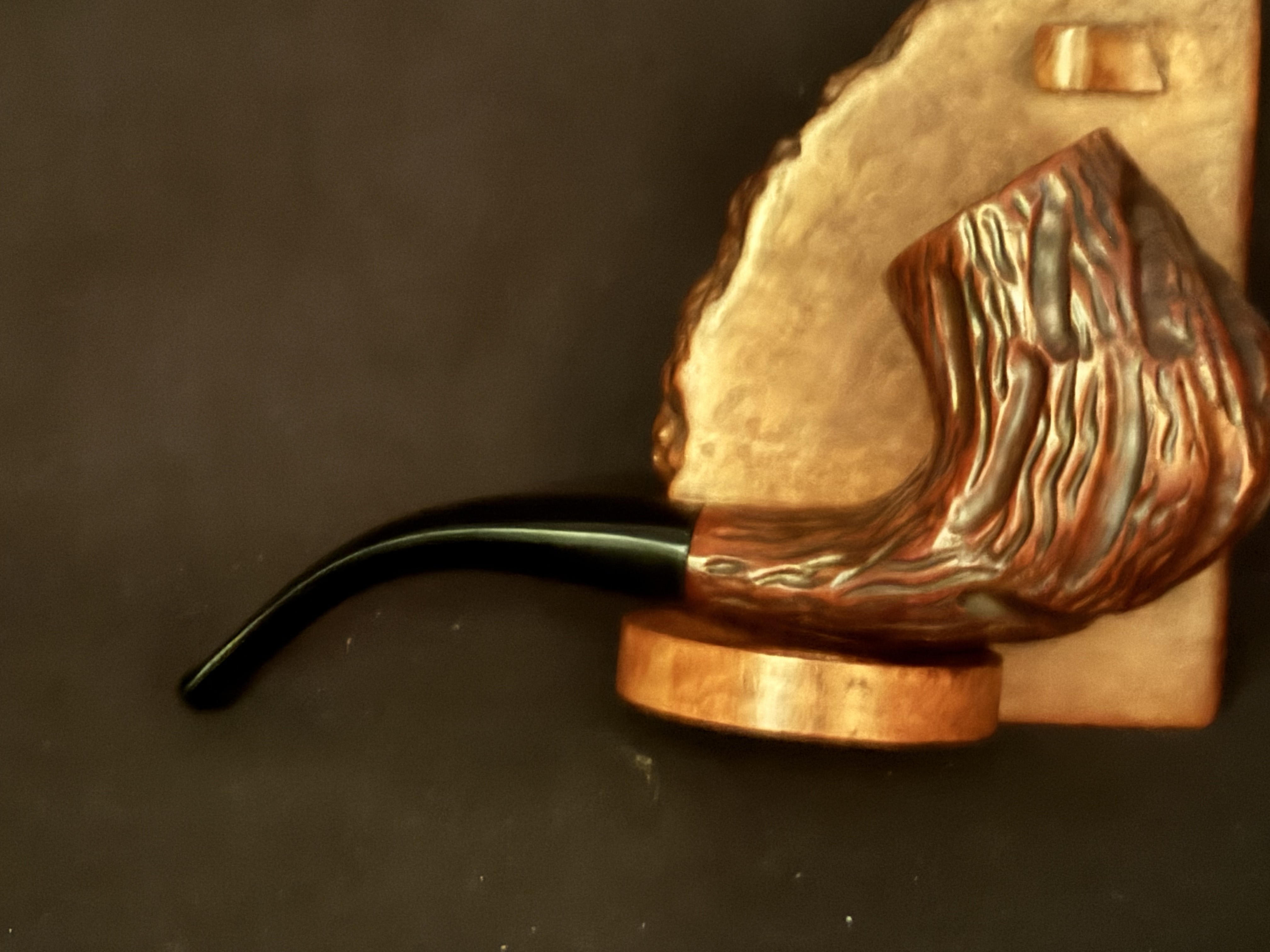 "Vanguard Super" Rusticated Bent Billiard Estate Pipe - Oval Shank Vulcanite Fishtail Stem 4