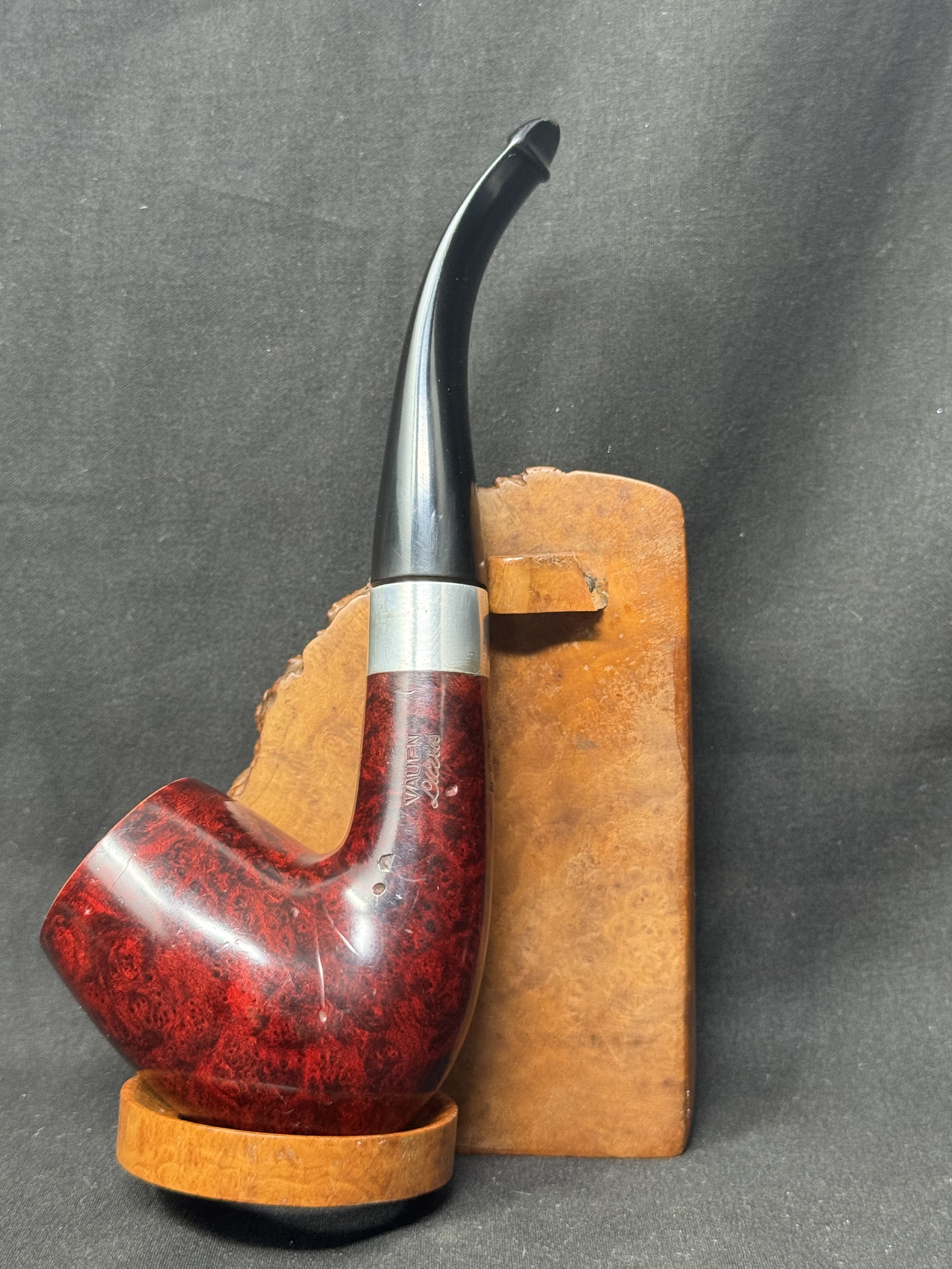 Vauen Luxus 8035 Bent Smooth Red Mottled Silver Band Estate Pipe, 1920s+