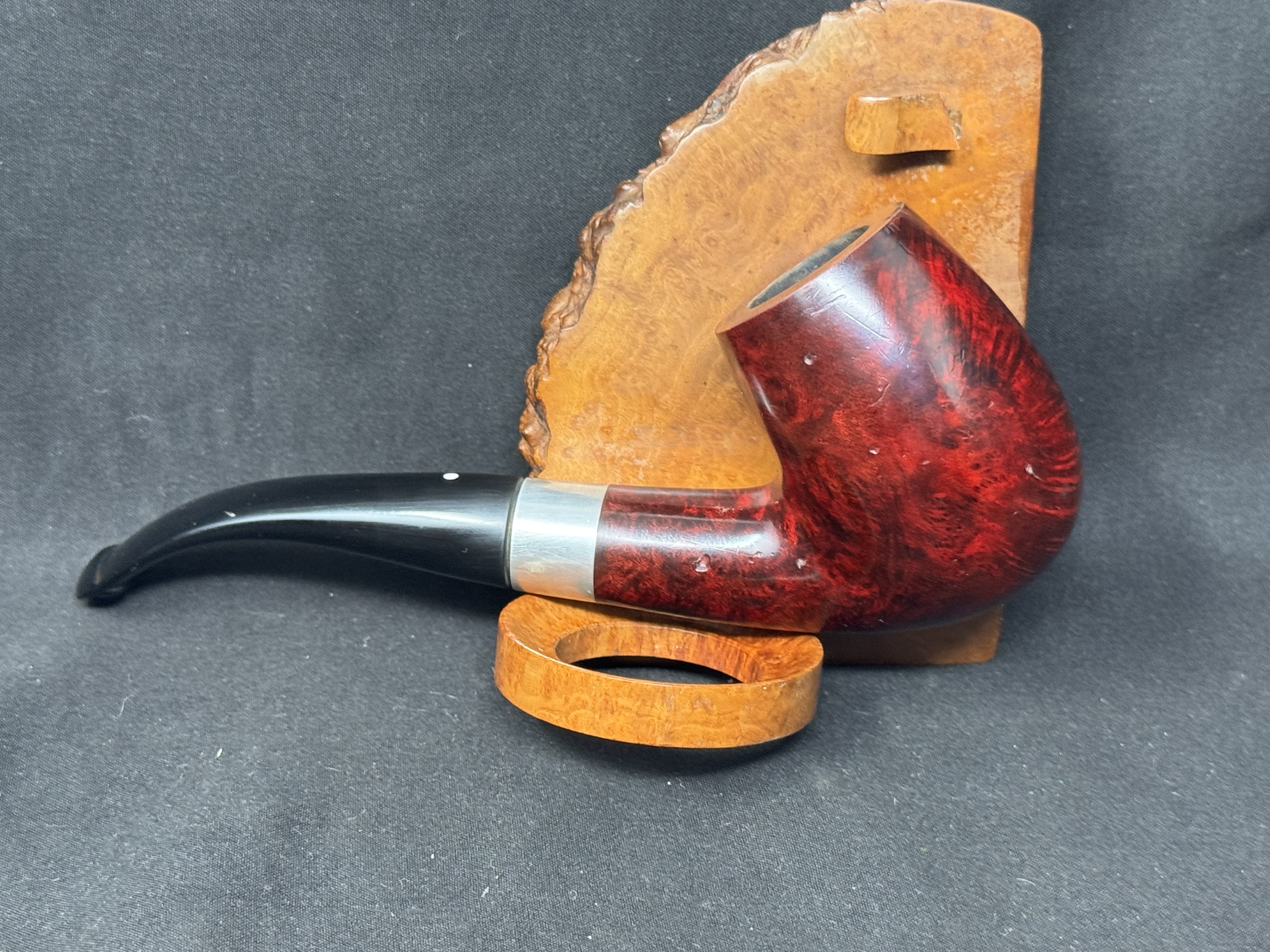 Vauen Luxus 8035 Bent Smooth Red Mottled Silver Band Estate Pipe, 1920s+ 3