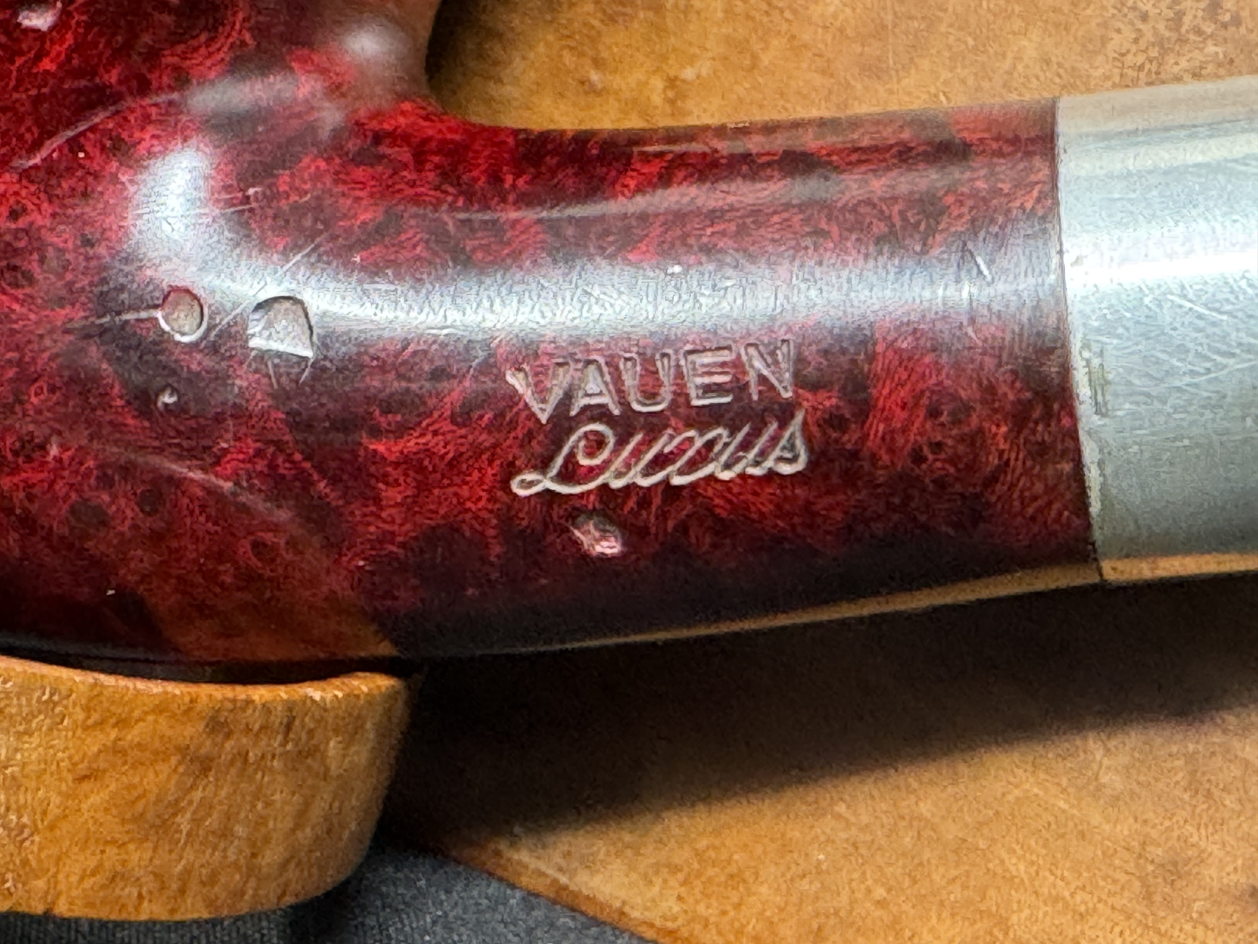 Vauen Luxus 8035 Bent Smooth Red Mottled Silver Band Estate Pipe, 1920s+ 8