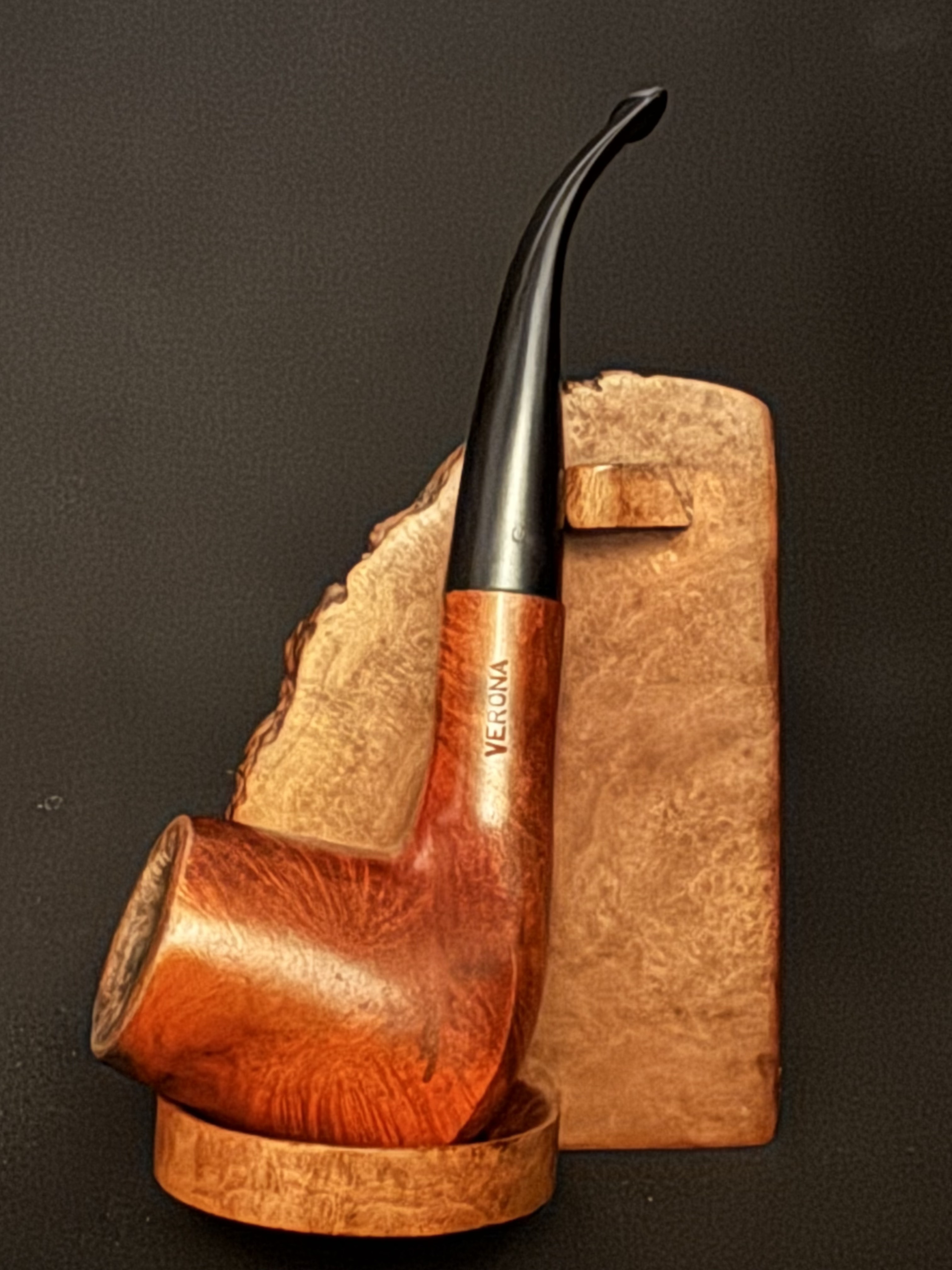 Verona Smooth Bent Volcano Estate Briar Pipe, Vulcanite Stem, 9mm Filter 2