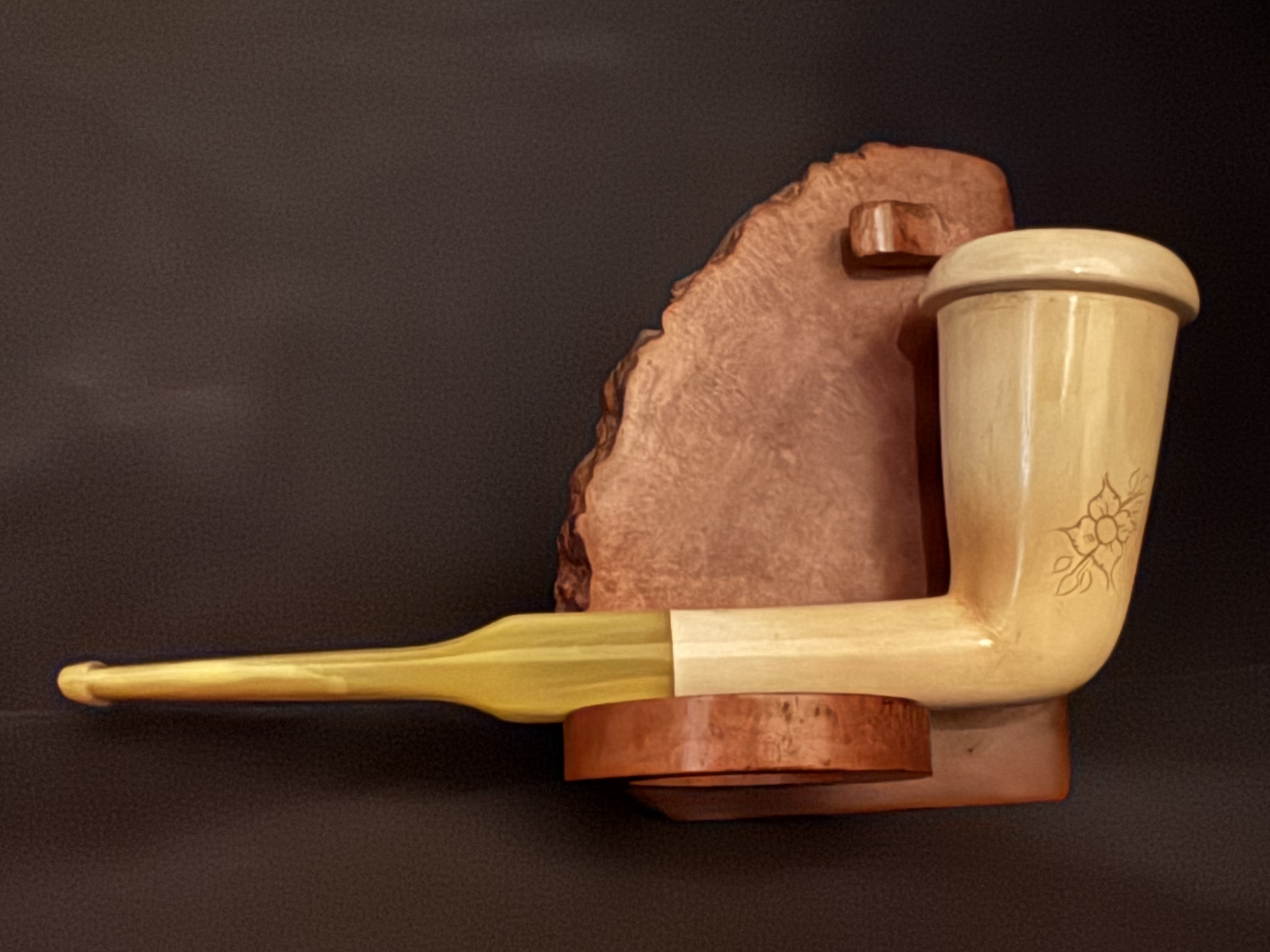 Vintage Turkish Meerschaum Chimney Pipe, Wide Curved Rim, Long Straight Shank, Amber-Color Bakelite Stem, Fishtail Bit 4