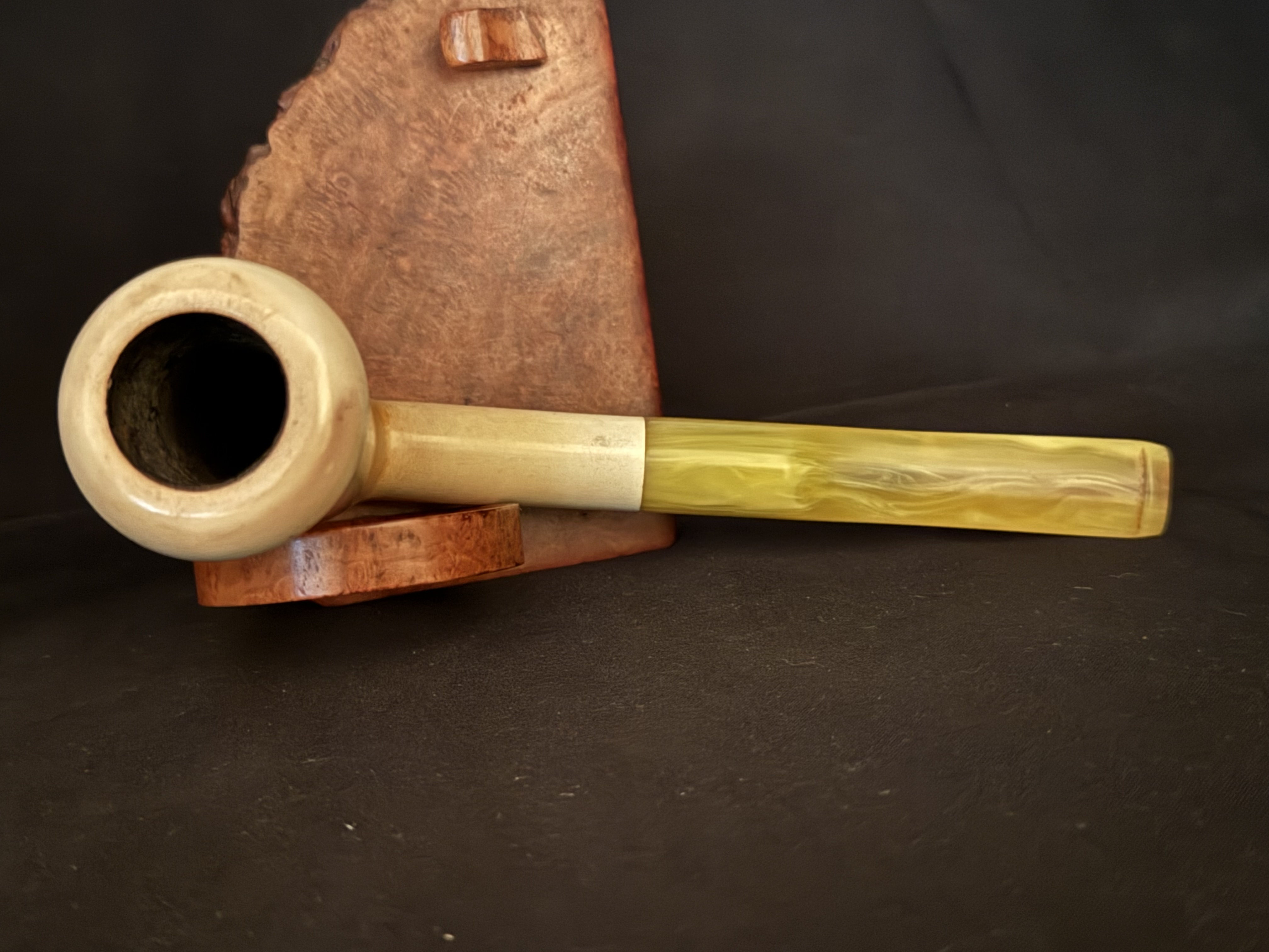 Vintage Turkish Meerschaum Chimney Pipe, Wide Curved Rim, Long Straight Shank, Amber-Color Bakelite Stem, Fishtail Bit 5