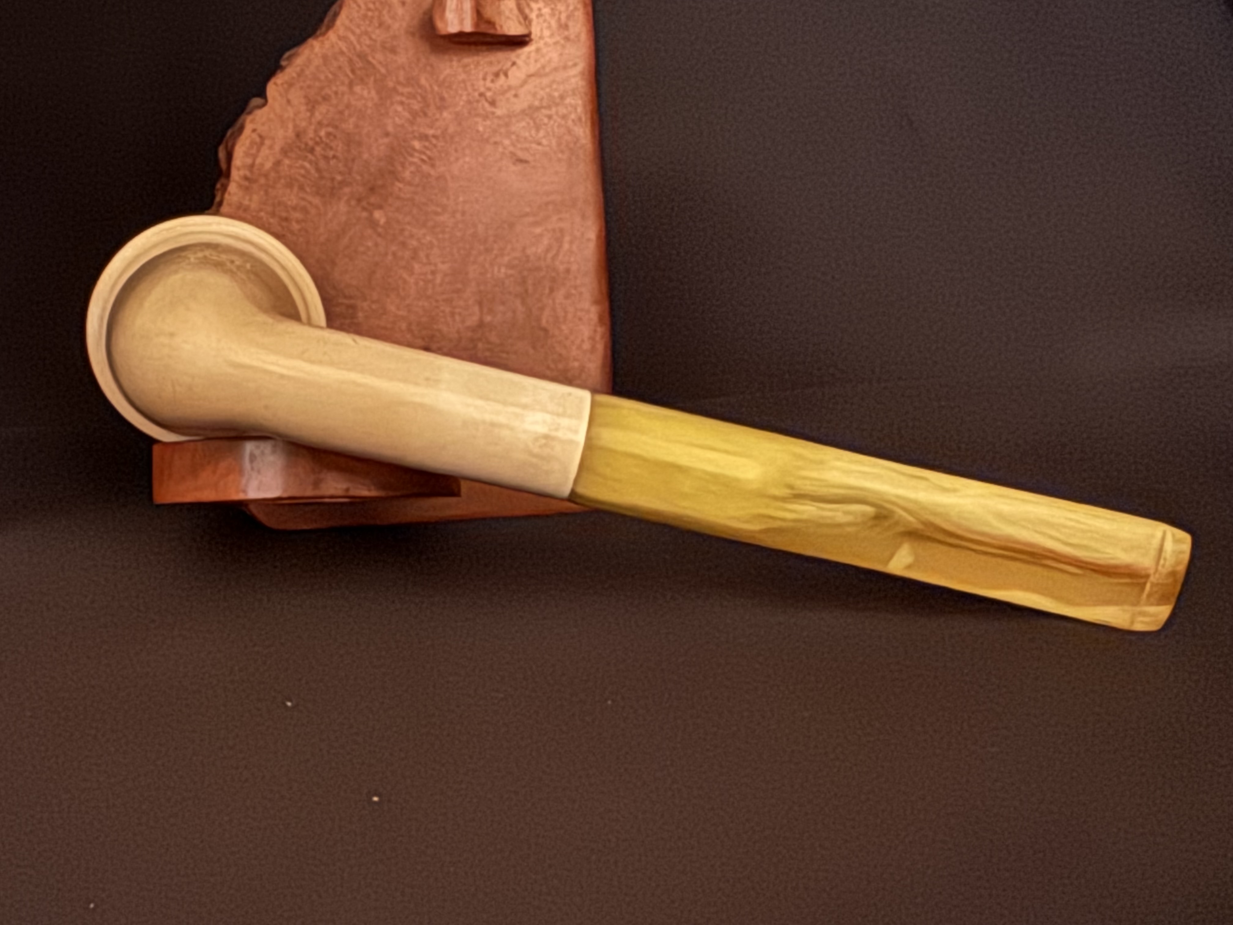 Vintage Turkish Meerschaum Chimney Pipe, Wide Curved Rim, Long Straight Shank, Amber-Color Bakelite Stem, Fishtail Bit 6