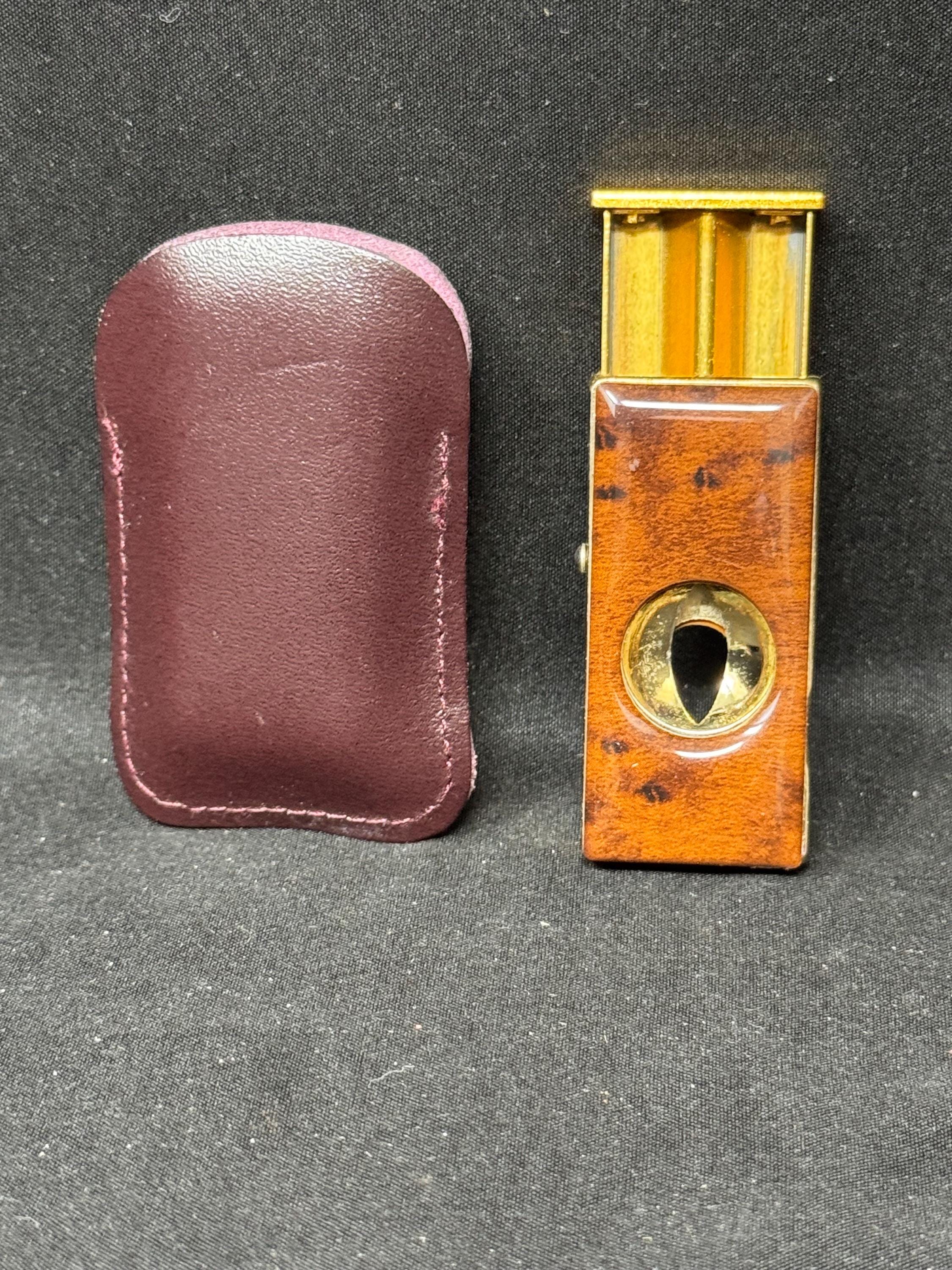Vintage V-Cutter Cigar Cutter Push-Button Mechanism Marbleized Resin Brass 2