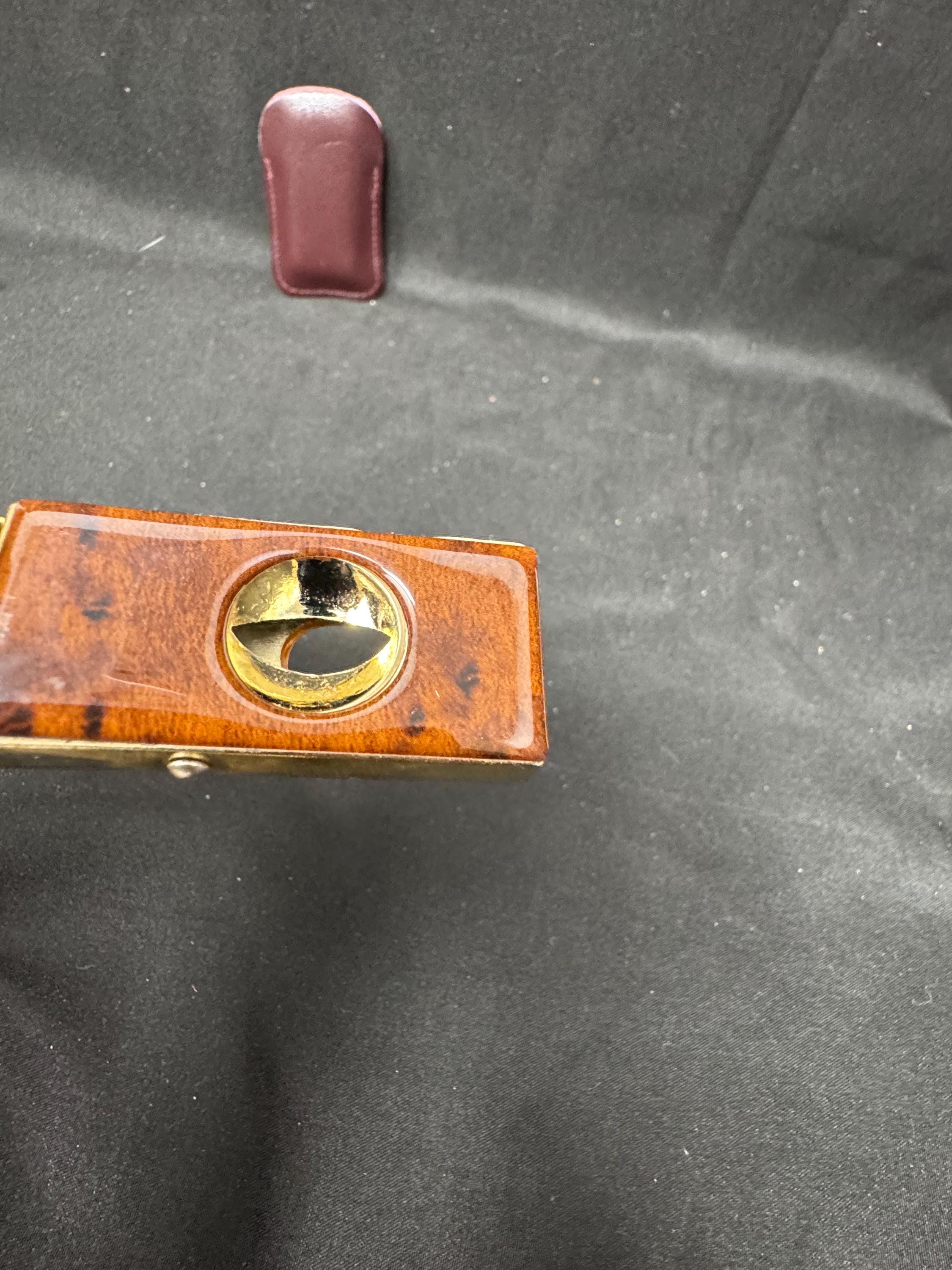 Vintage V-Cutter Cigar Cutter Push-Button Mechanism Marbleized Resin Brass 4