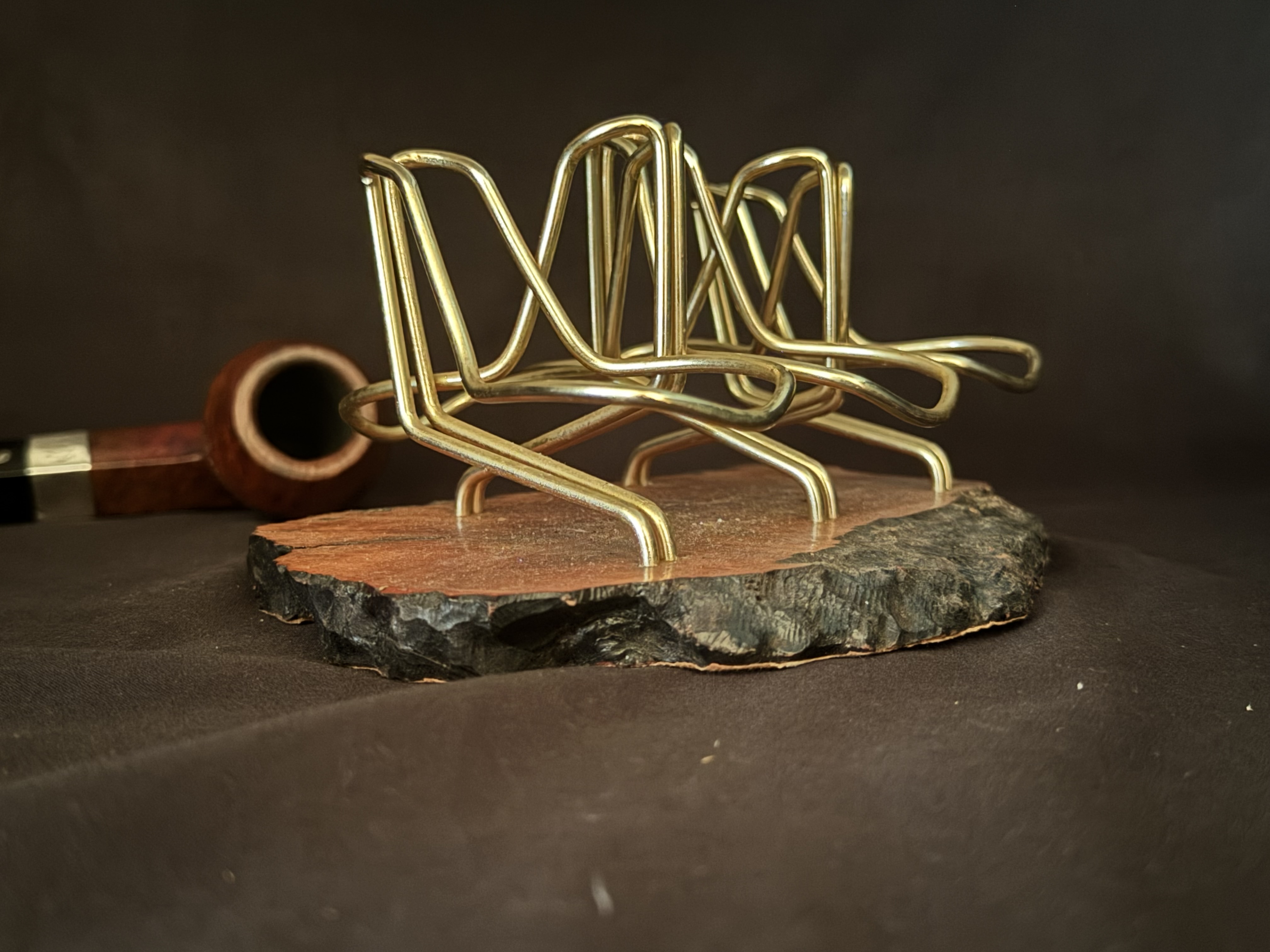 Wood & Brass Wire 5-Pipe Stand 5