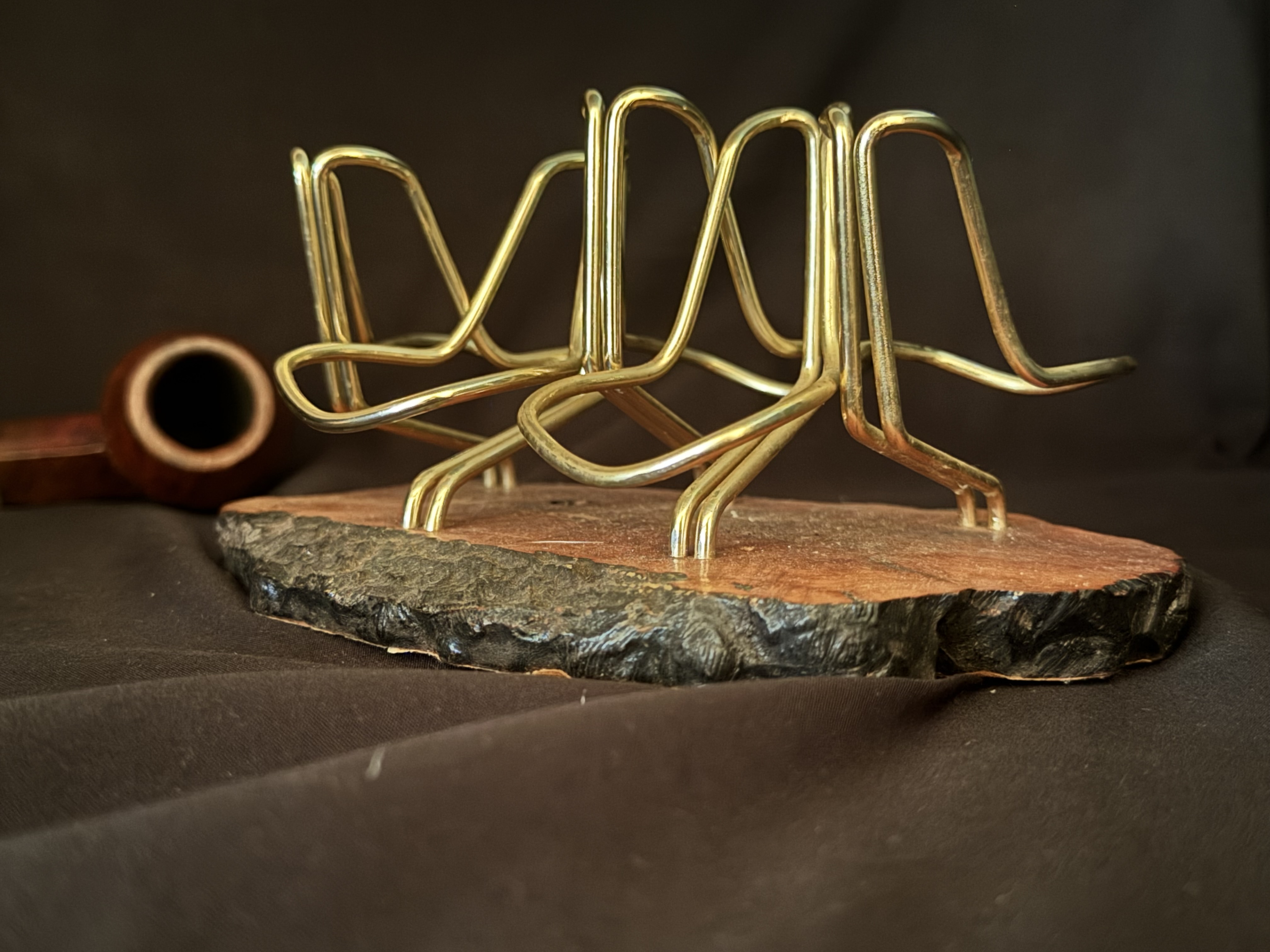 Wood & Brass Wire 5-Pipe Stand 6