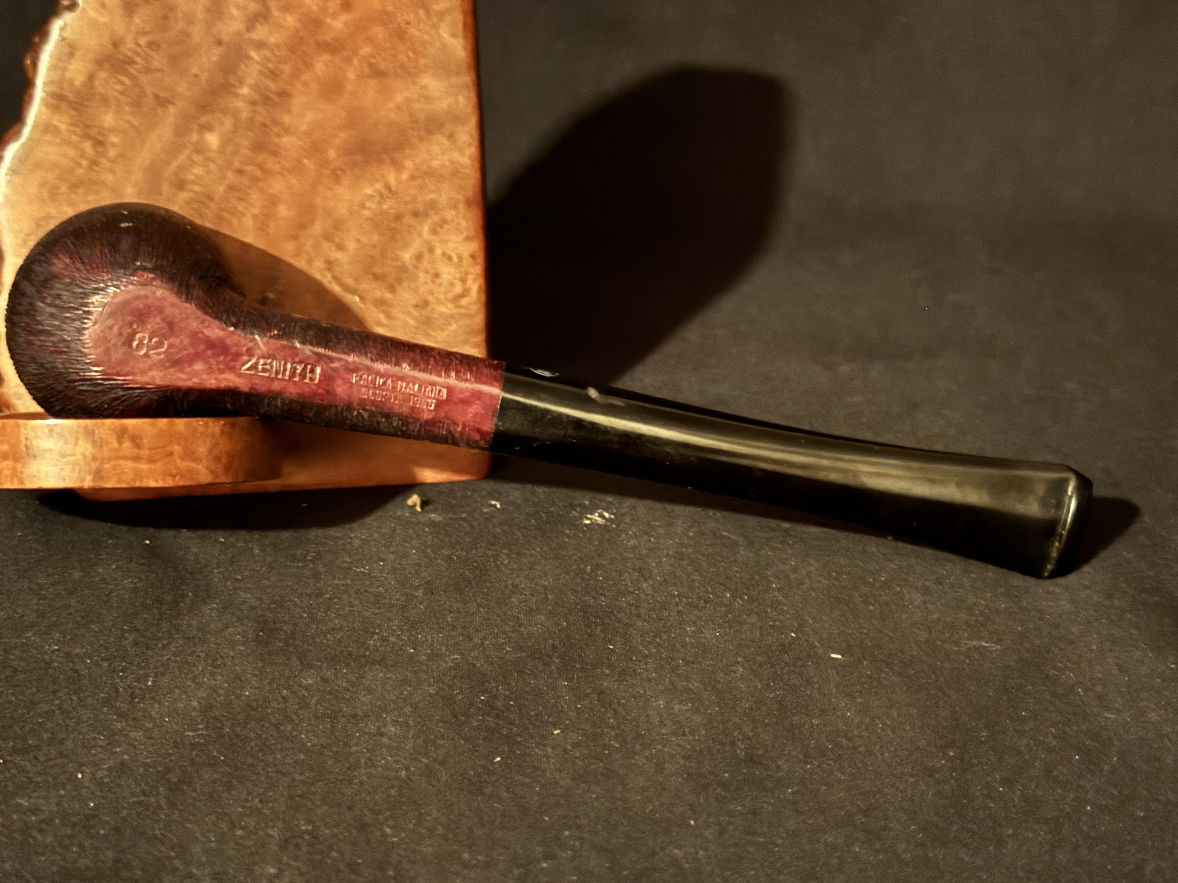 Zenith Italian Briar Straight Billiard Estate Pipe, 1955, Brush Finish, Unsmoked 6